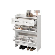 Logidon shoe cabinet white MDF 80 x 34 x 107.5 cm with 4 compartments and 1 drawer