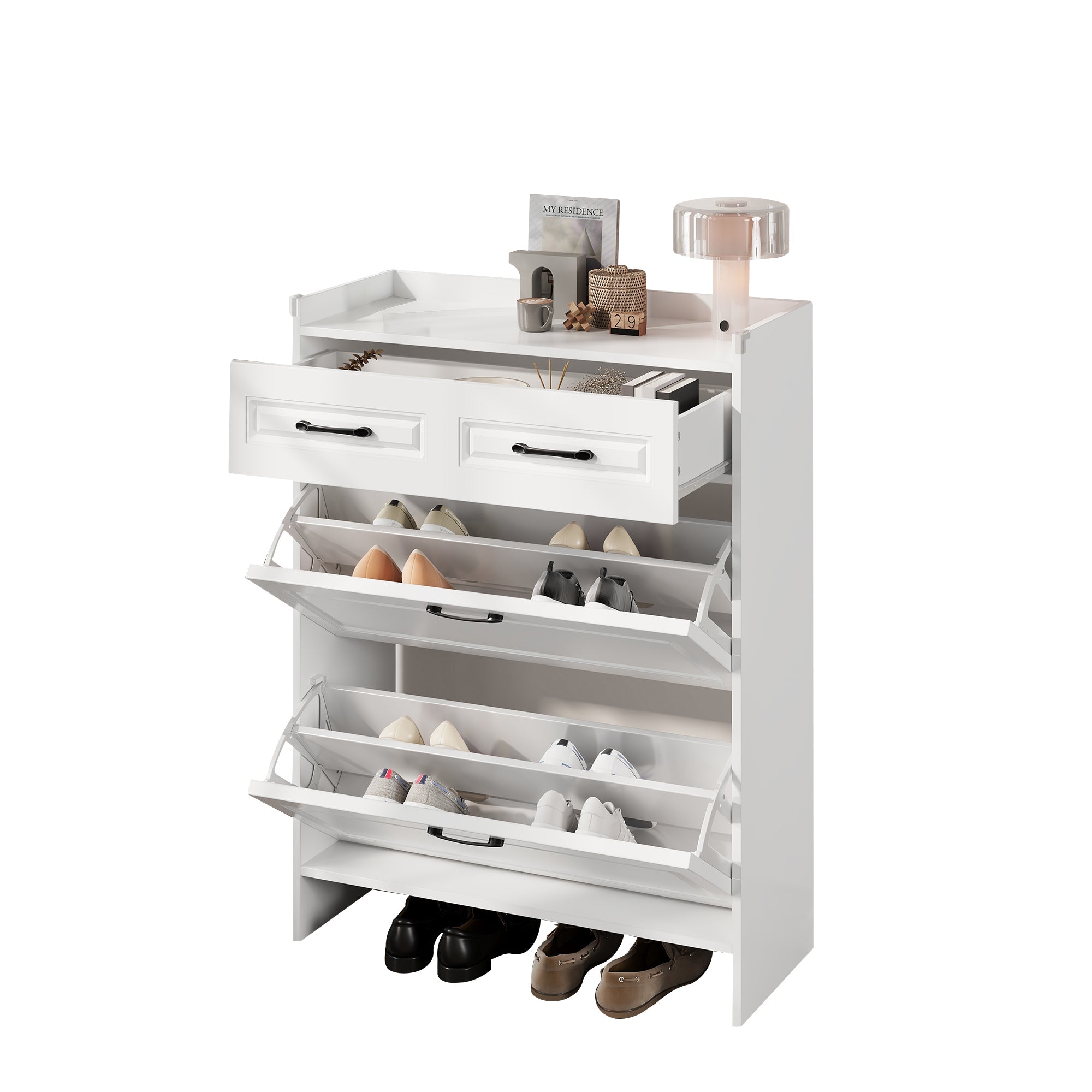 Logidon schoenenkast wit MDF 80 x 34 x 107,5 cm met 4 vakken en 1 lade