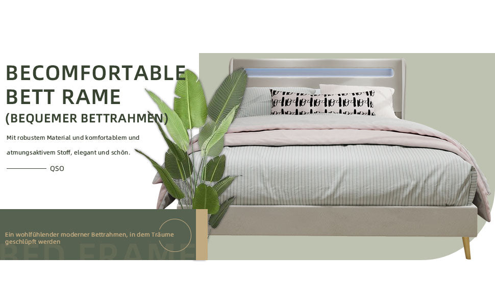 Logidon modern gestoffeerd bed beige 160x200 LED-hoofdeinde