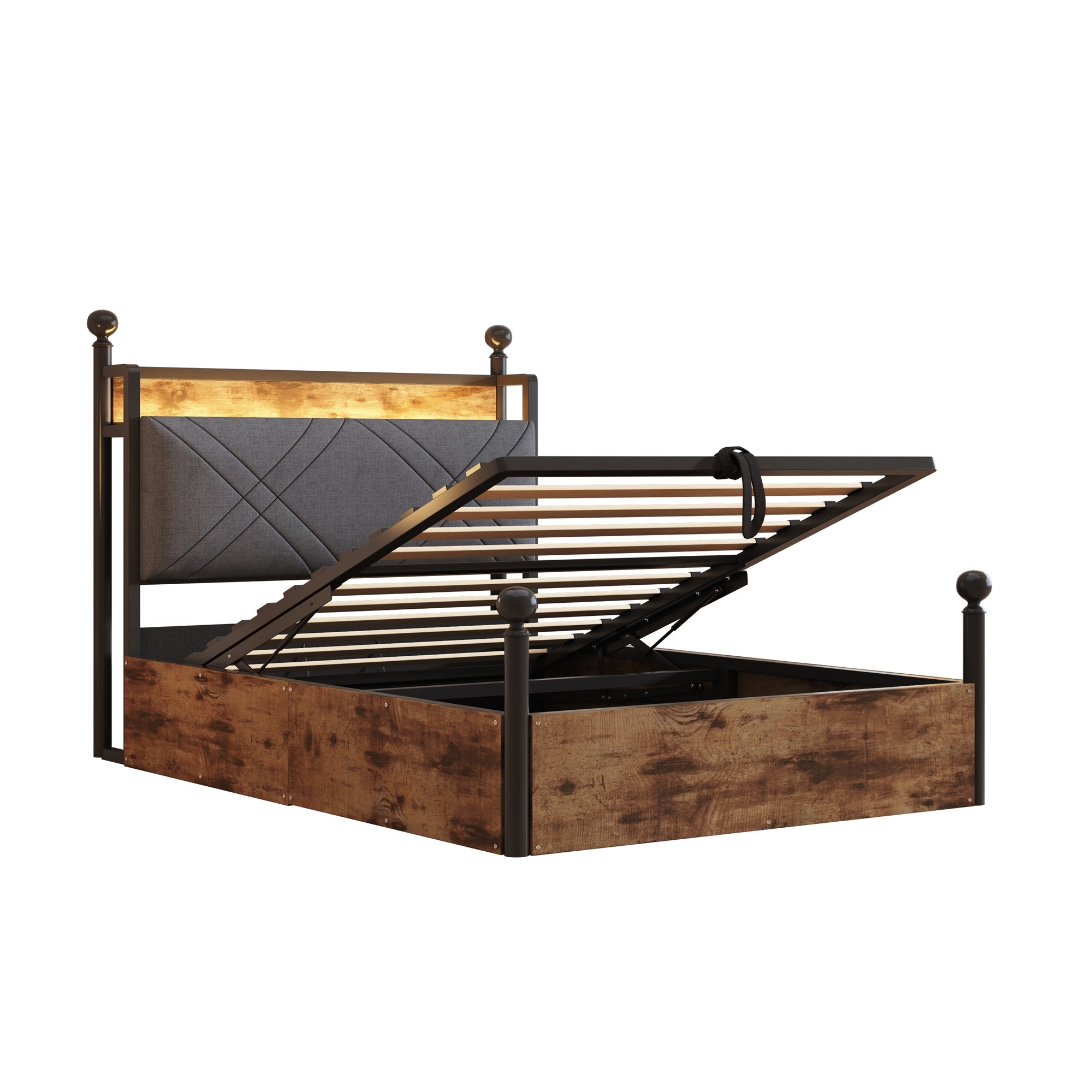 Logidon hemelbed 90x190 zwart met opbergruimte hydraulisch LED USB-C