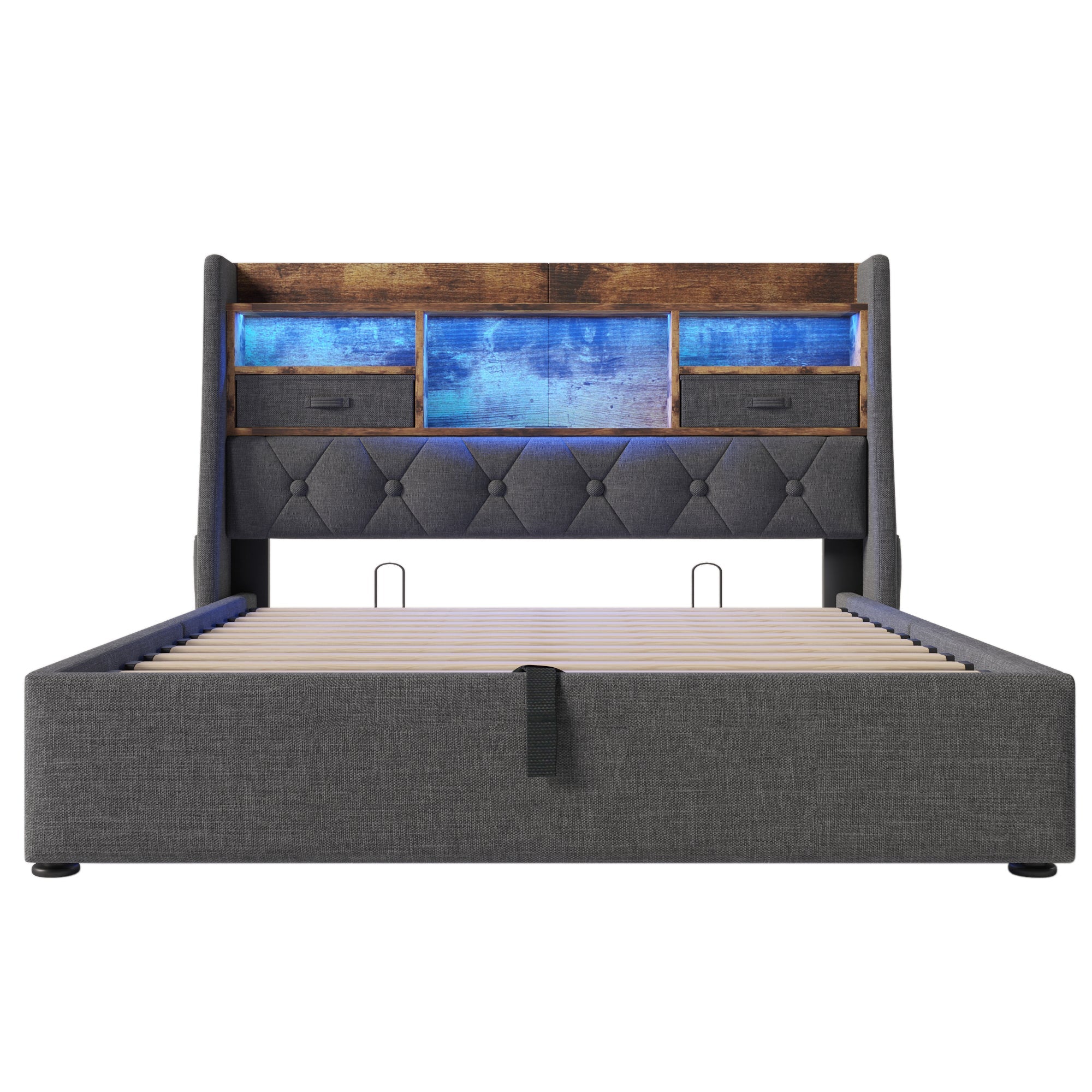 Logidon gestoffeerd bed 160x200 cm met opbergruimte, LED-hoofdbord, USB-C