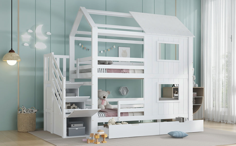 Logidon stapelbed kinderbed 90x200 wit met trapkast