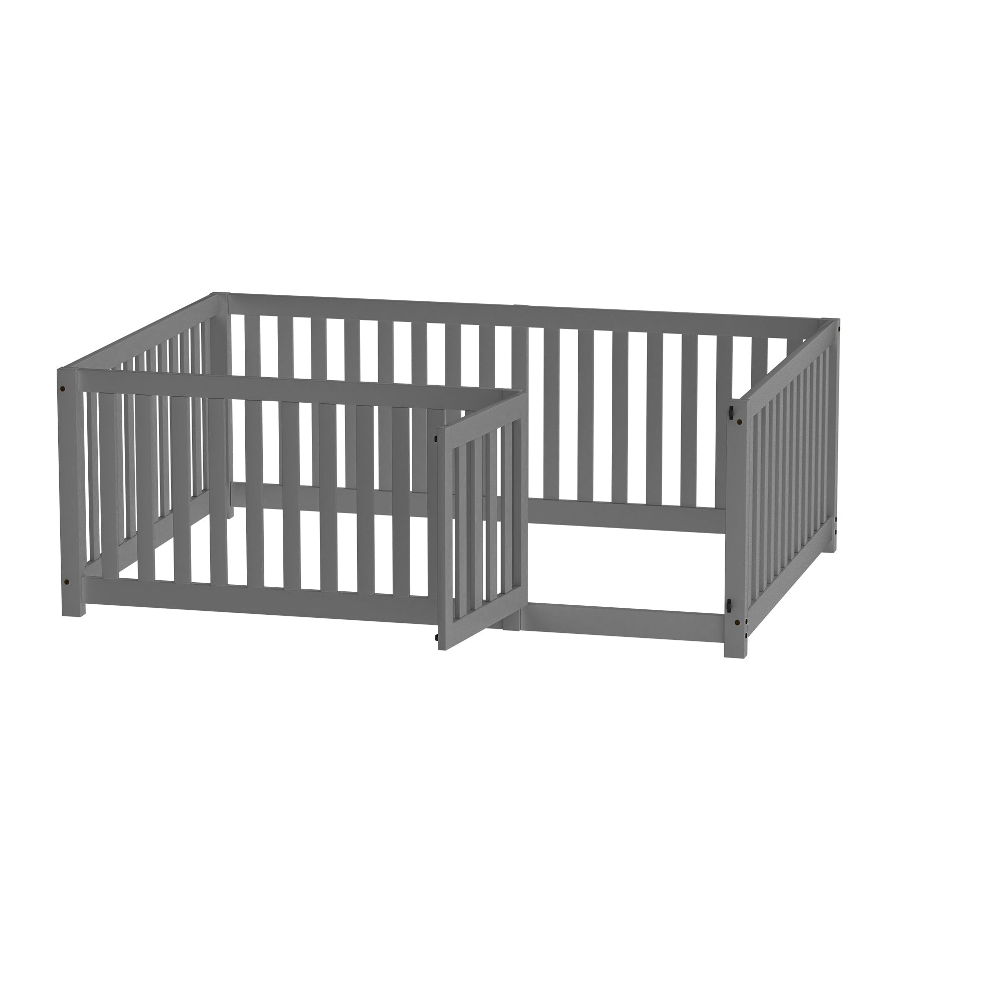 Logidon Kinderbed 140 x 200 Grijs met Deur en Hekhout