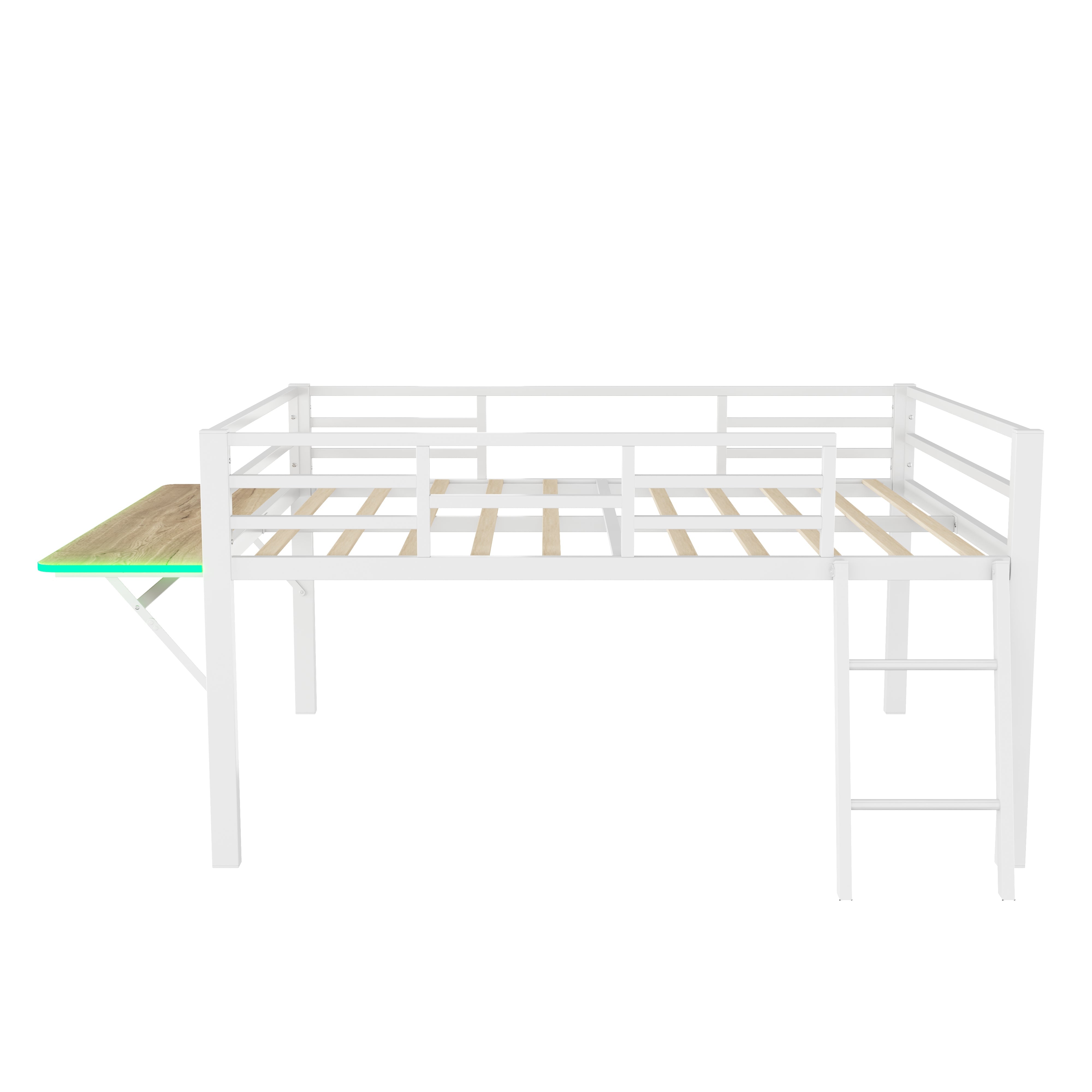 Logidon vlakbed metalen bed 140x200 witte reling LED-lichtstrip