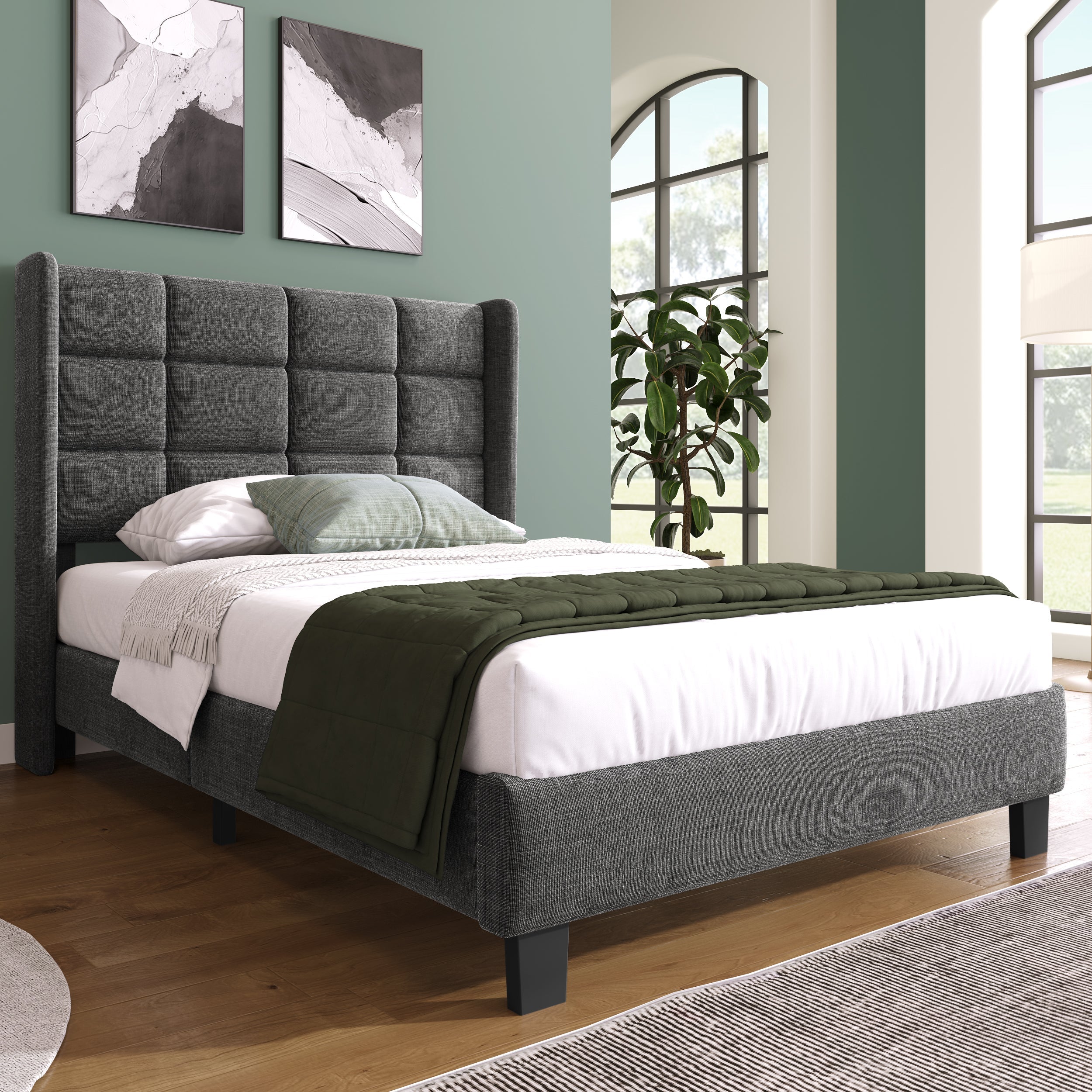 Logidon gestoffeerd bed 90x200 CM grijs linnen met binnenveringsmatras