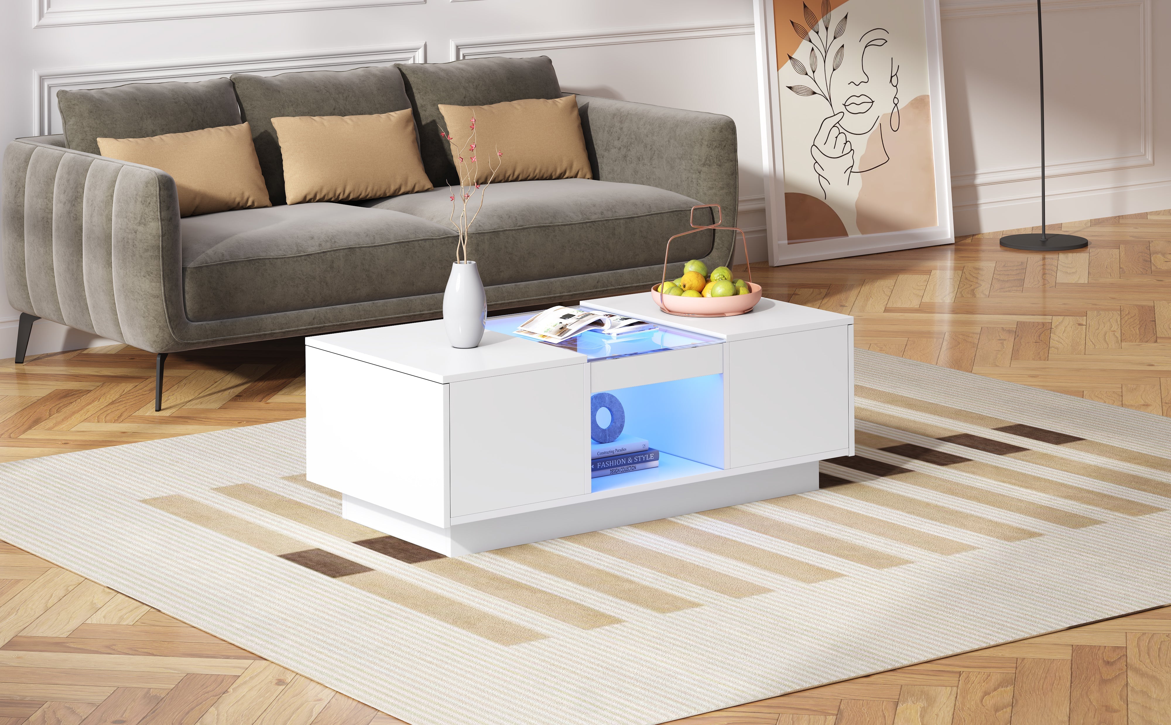 Logidon Witte Salontafel 100x50x35,5 cm Met Glazen Paneel LED