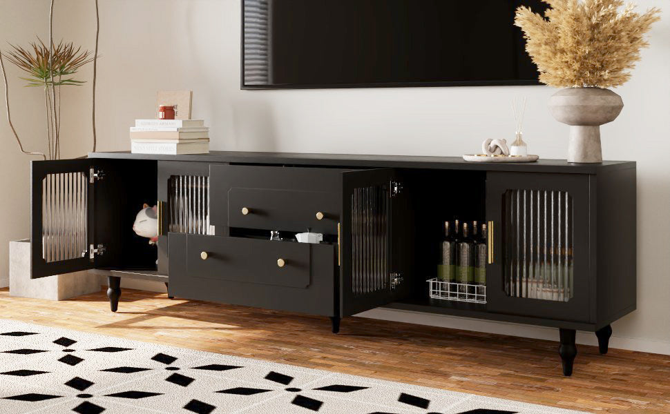 Logidon Lowboard Black with Golden Handles and Glass Doors