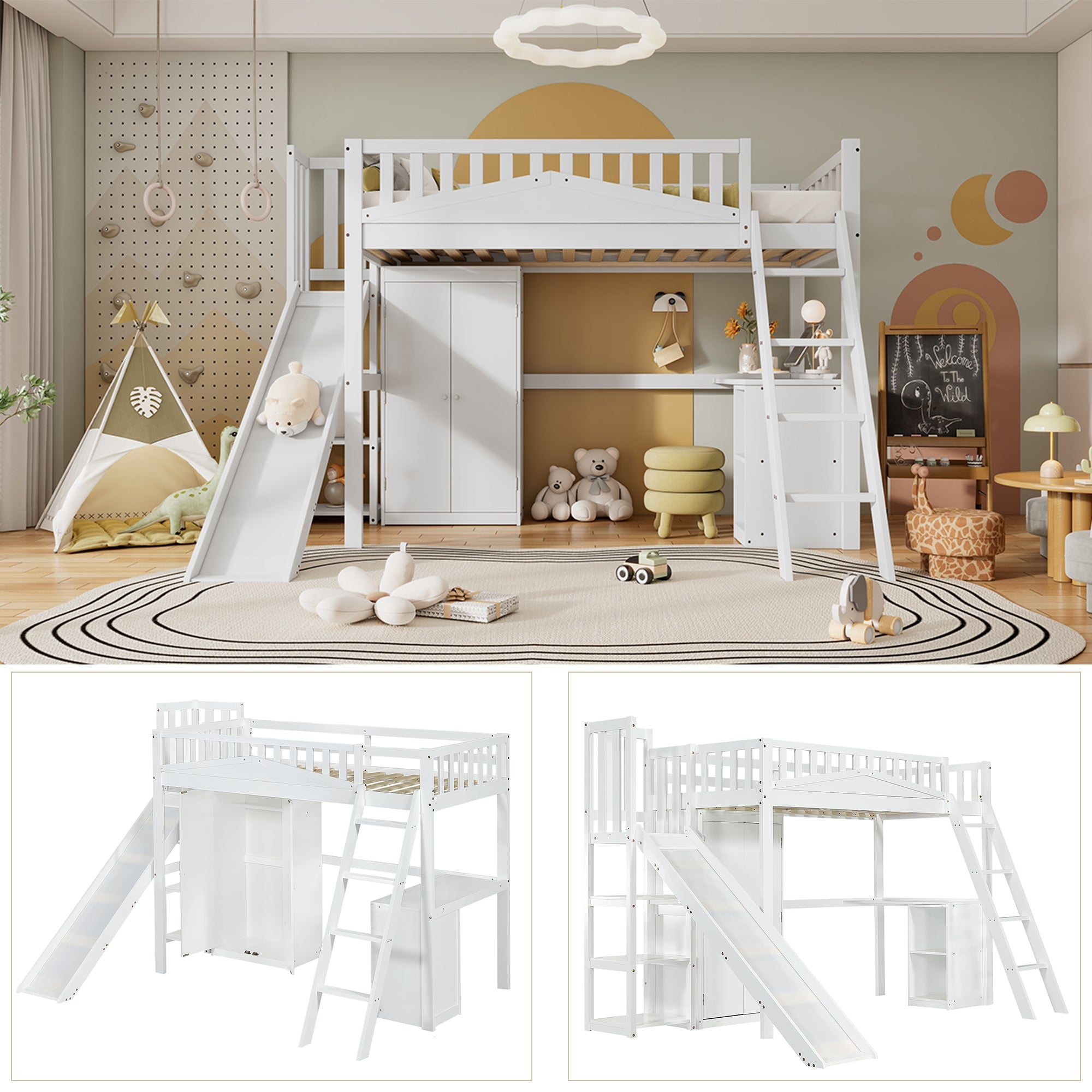Logidon stapelbed kinderbed met tafel en kledingkast 90x200 wit