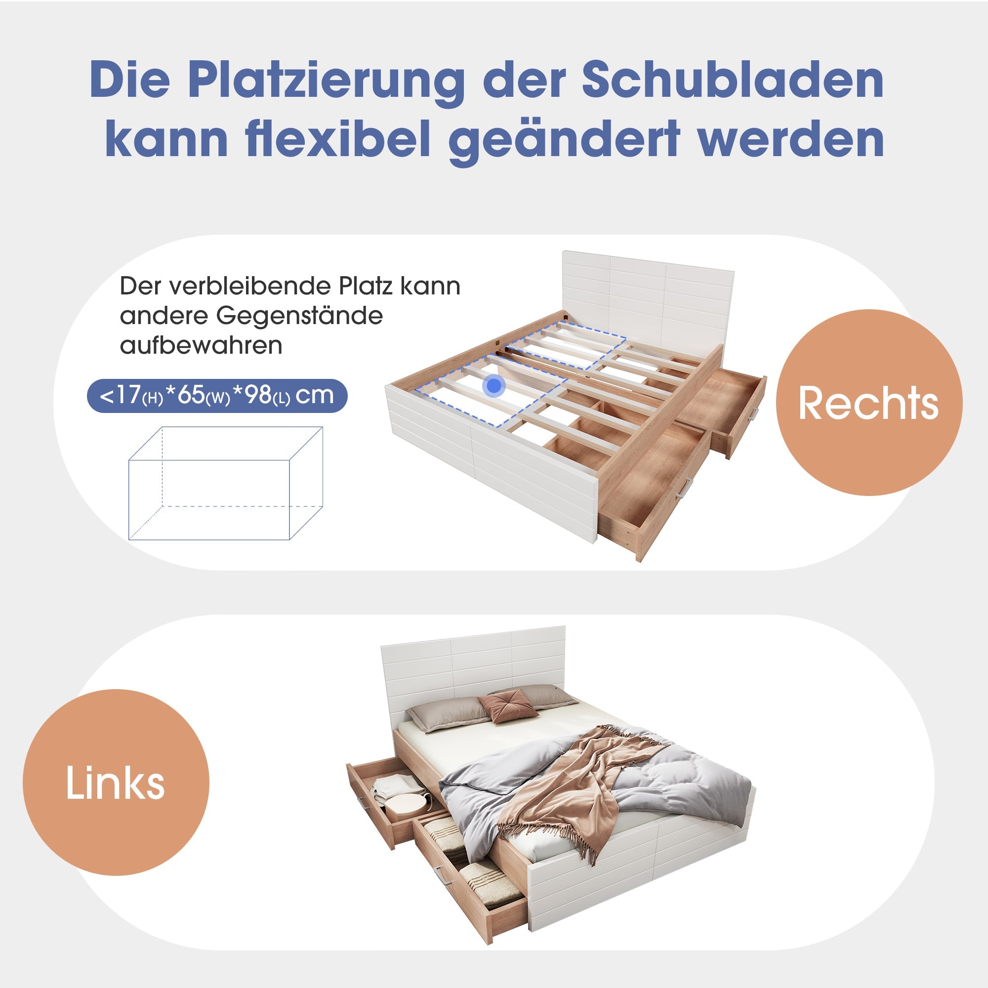 Logidon tweepersoonsbed 160x200 cm wit eiken met lattenbodem en 2 lades