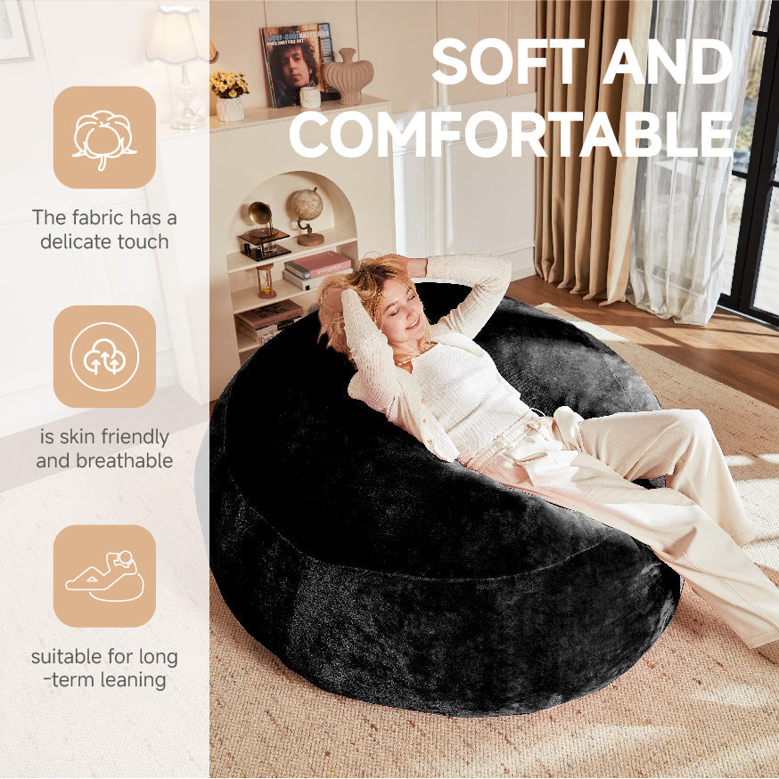 Logidon 6Ft Zitzak Comfortabele leesstoel voor volwassenen, zwart