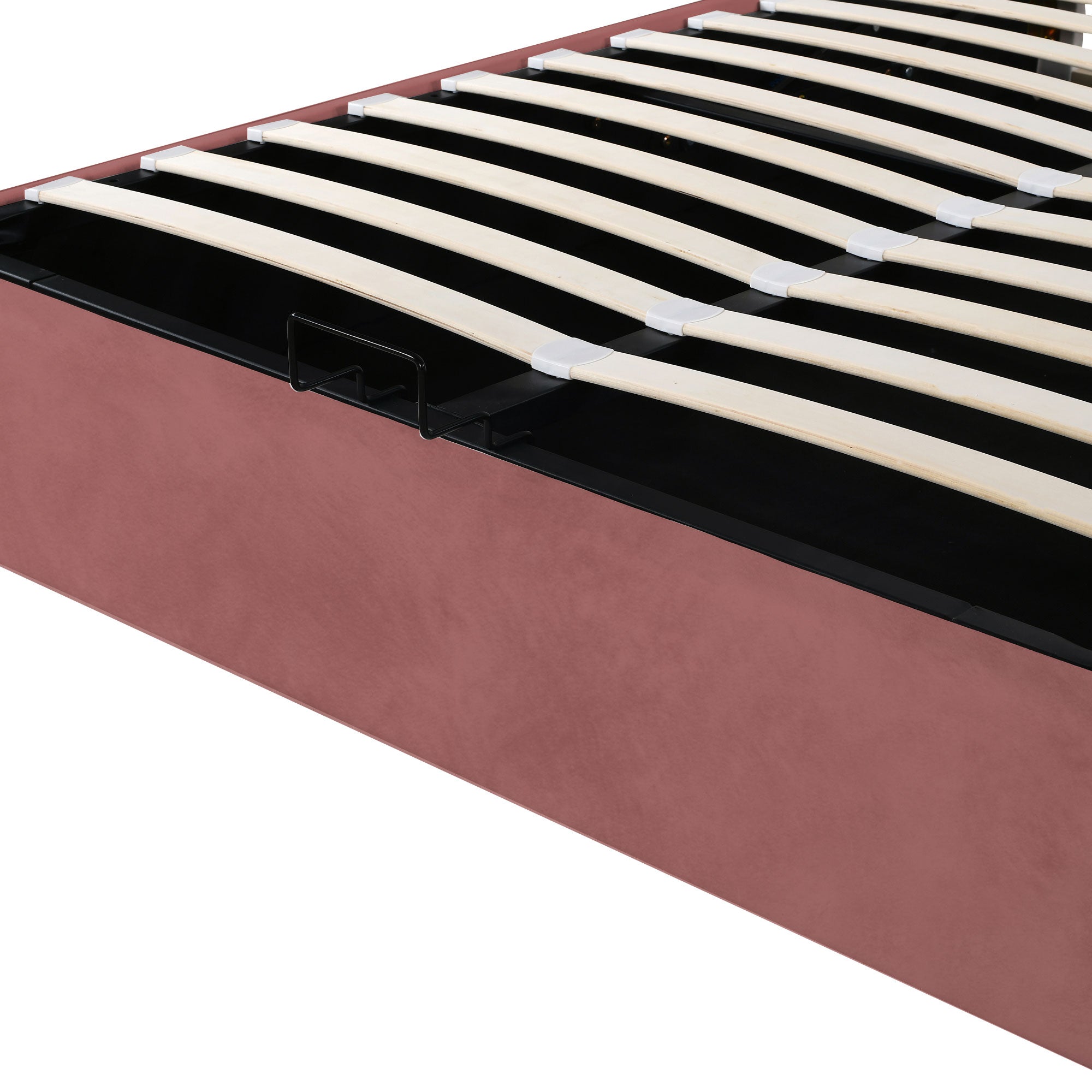 Logidon upholstered bed 140x200 pink with floral headboard and storage space