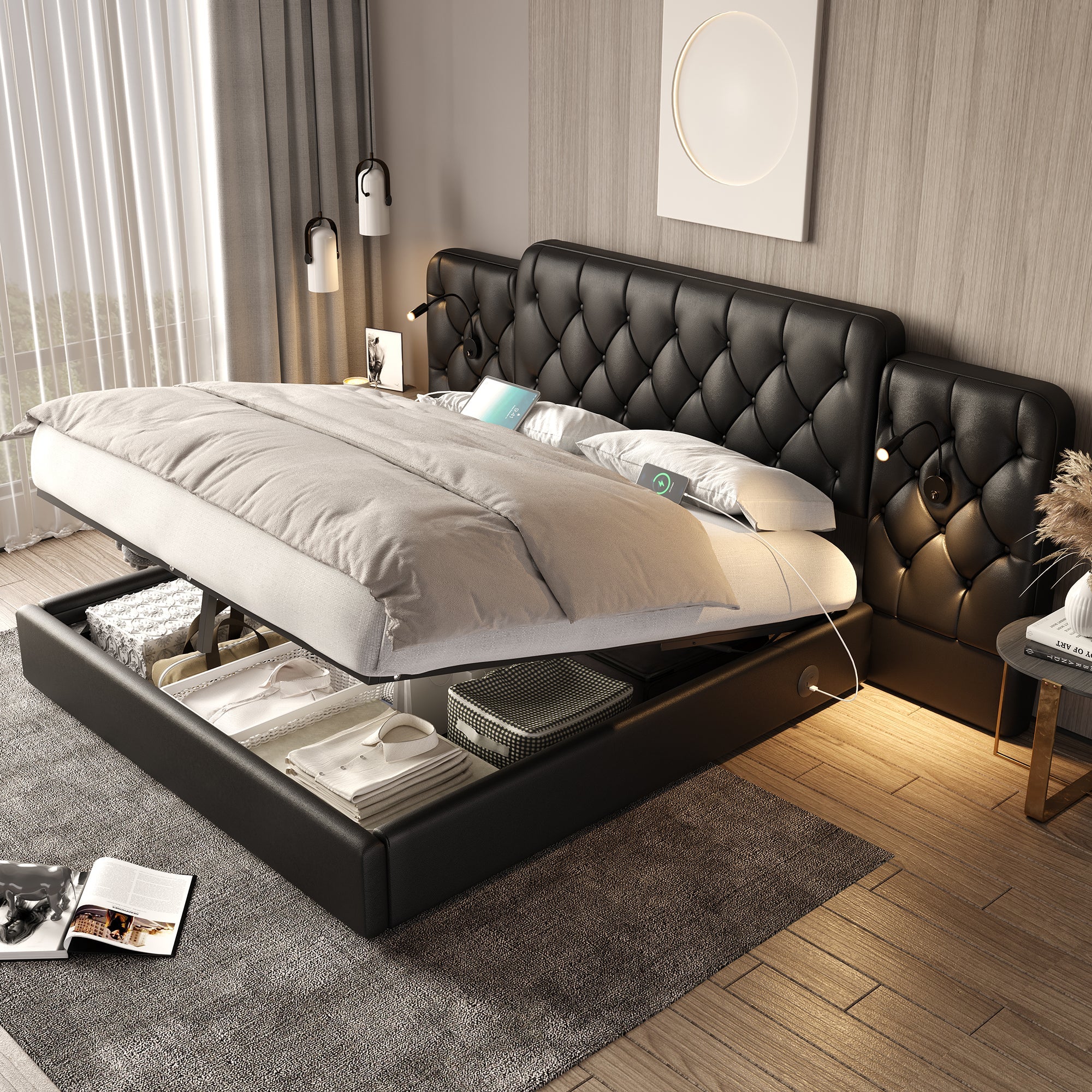 Logidon bedframe 180x200 cm zwart hydraulische opbergruimte