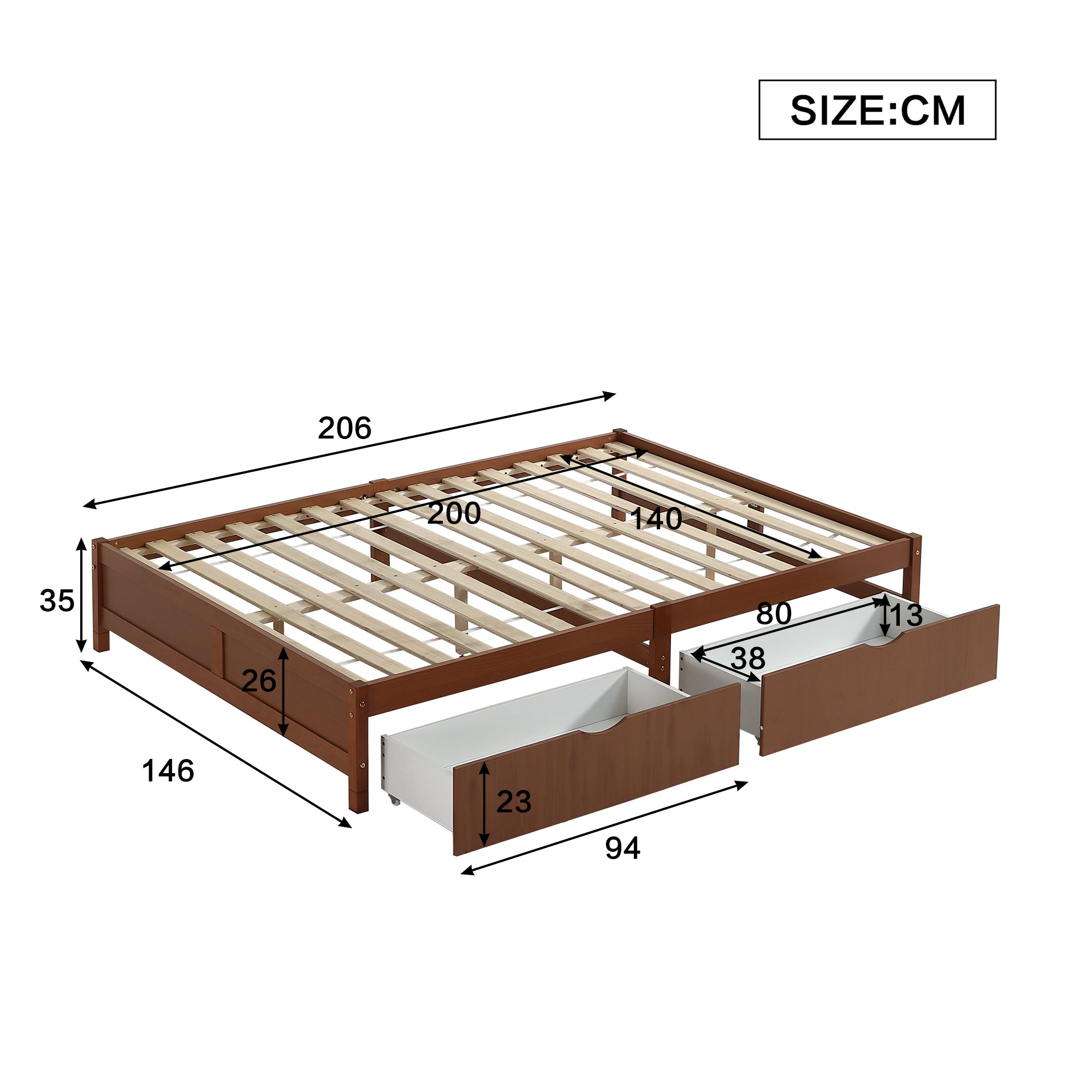 Logidon Kinderbed Vintage Hout Roodbruin 140x200 cm met twee lades