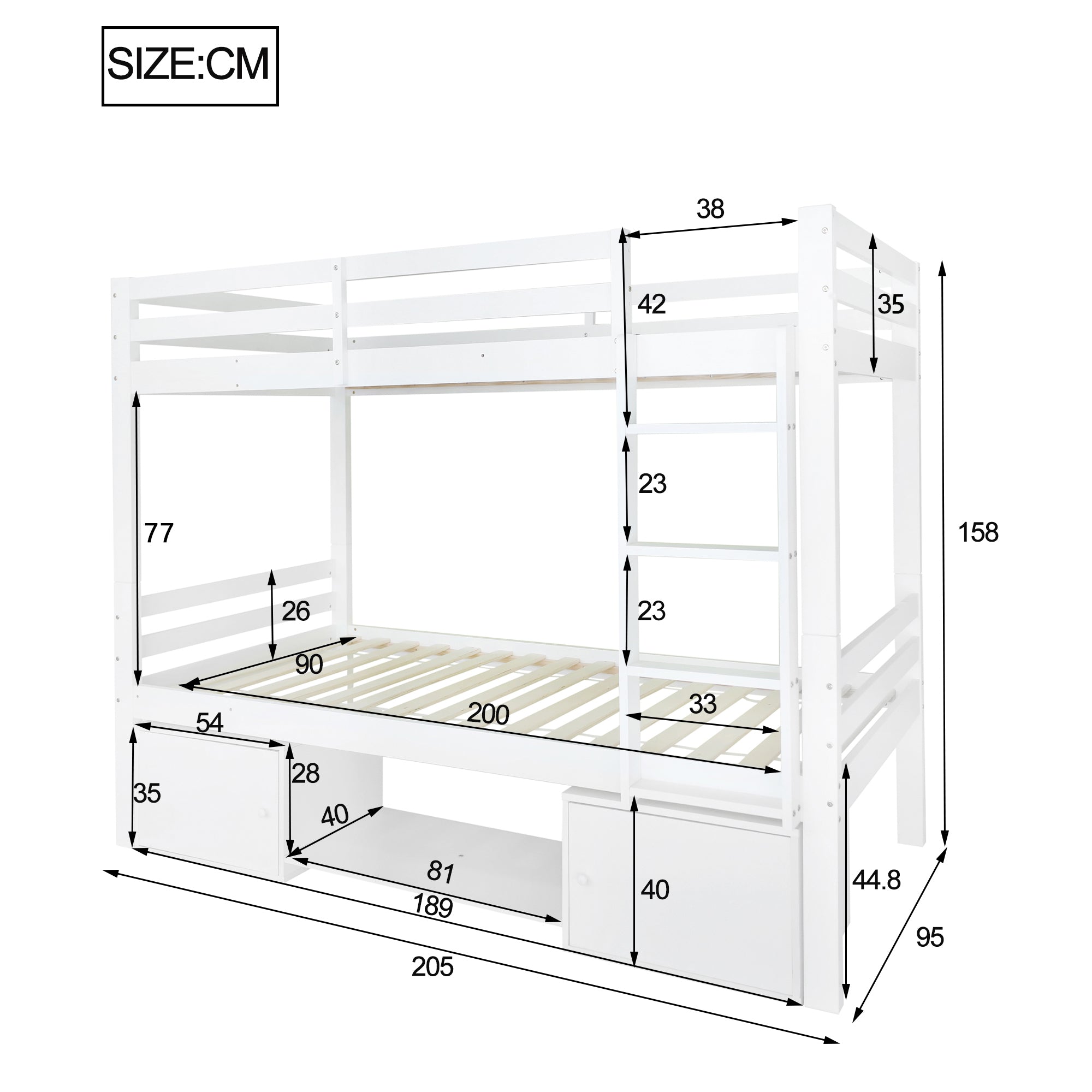 Logidon stapelbed voor kinderen 90x200cm wit. Op te delen in 2 eenpersoonsbedden