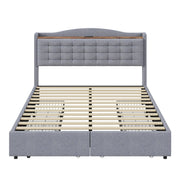 Logidon gestoffeerd bed 140x200 grijs linnen met USB-oplaadpoort