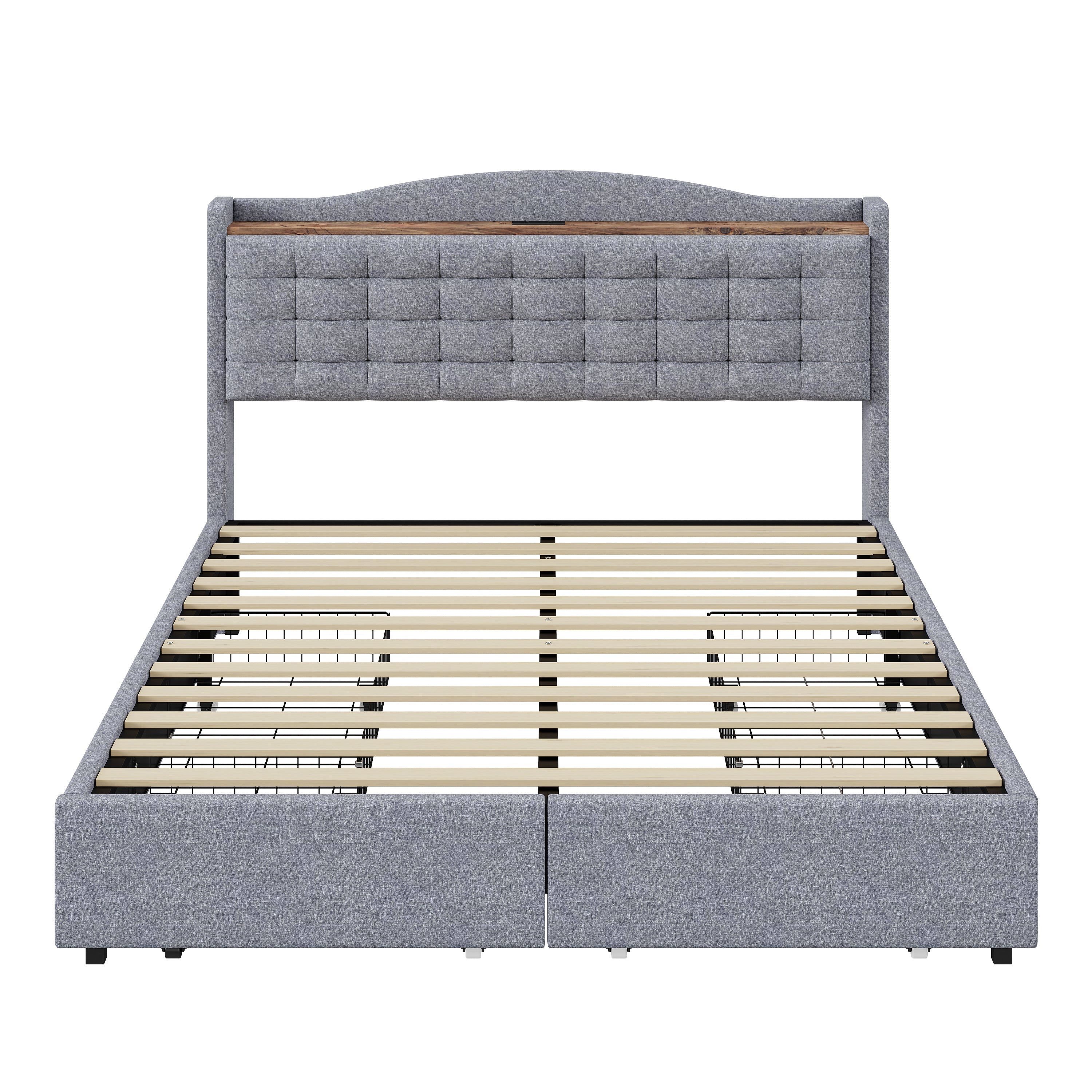 Logidon gestoffeerd bed 140x200 grijs linnen met USB-oplaadpoort