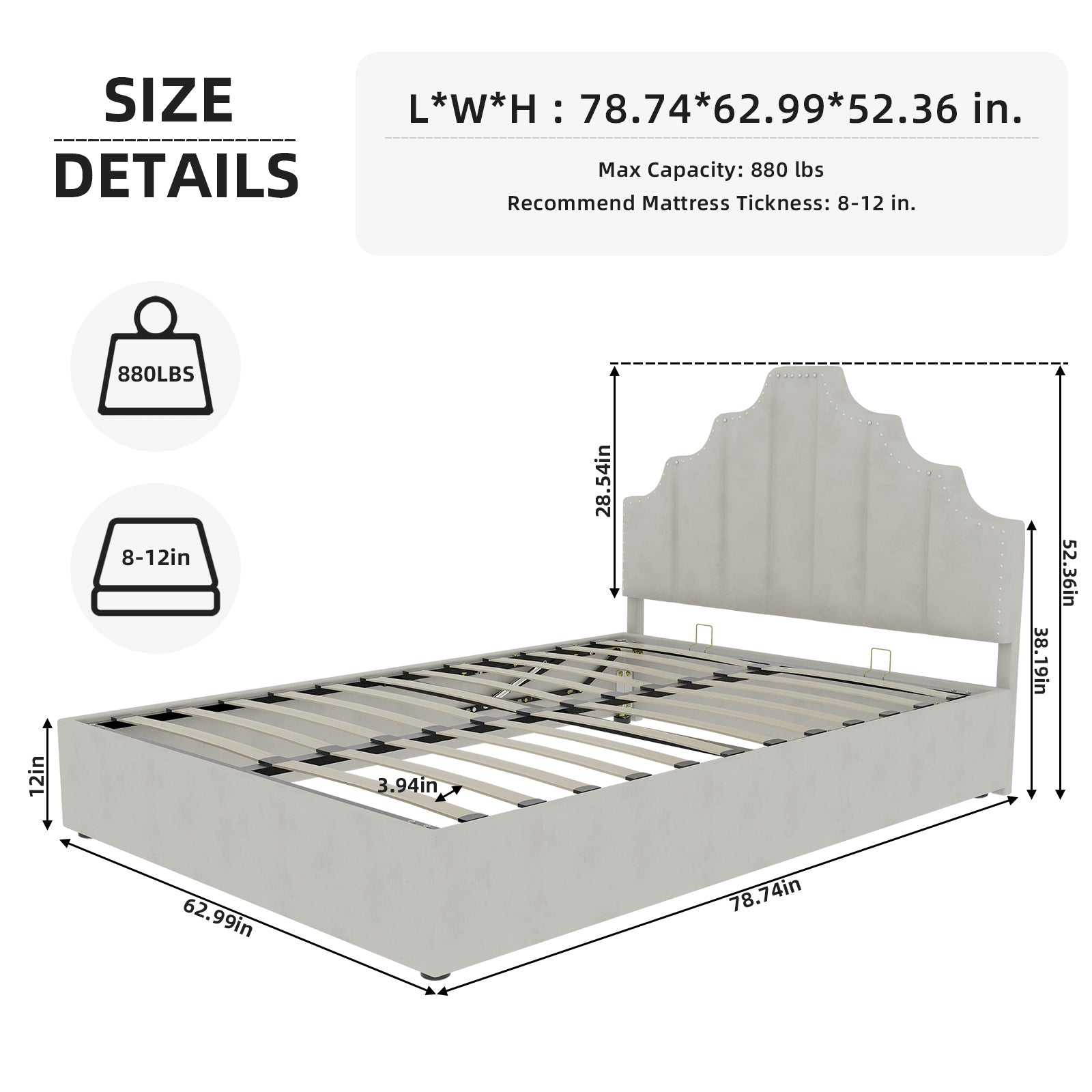 Logidon 160x200 cm stoffen bed beige hoofdbord met hydrauliek