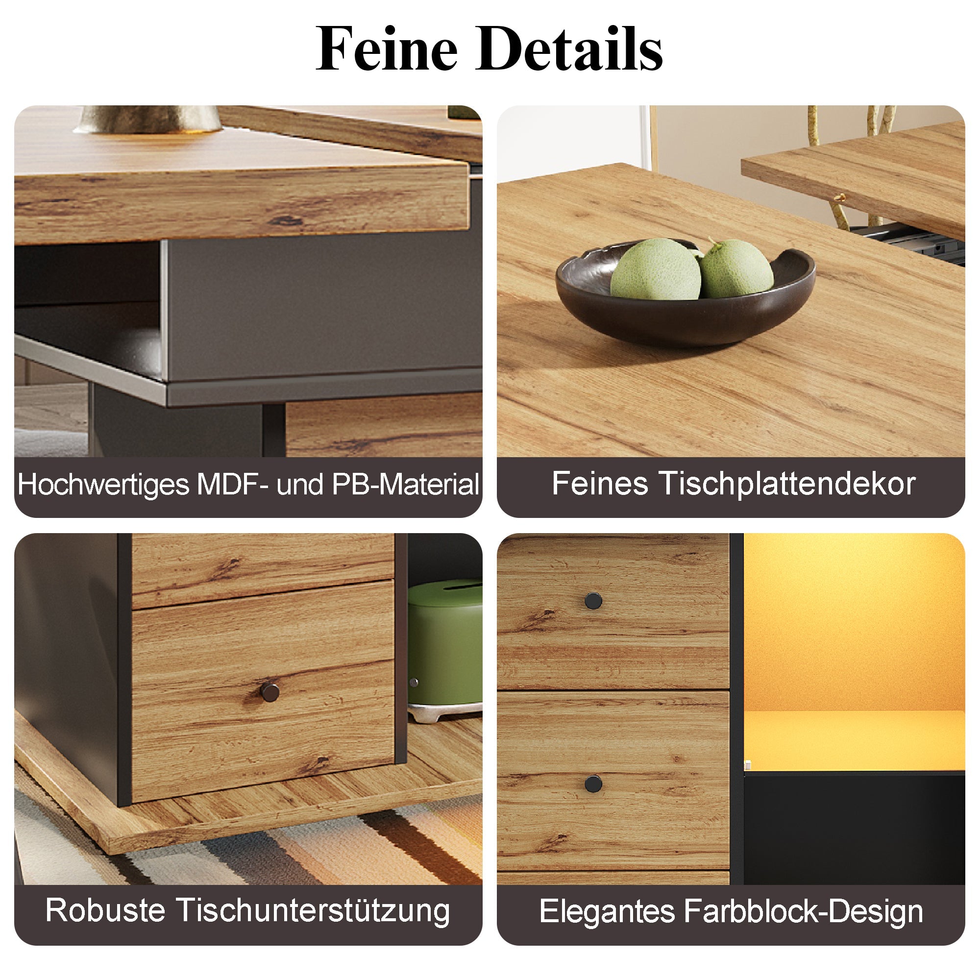 Logidon eettafel telescopisch uitschuifbaar 110-140×80 cm met LED verlichting