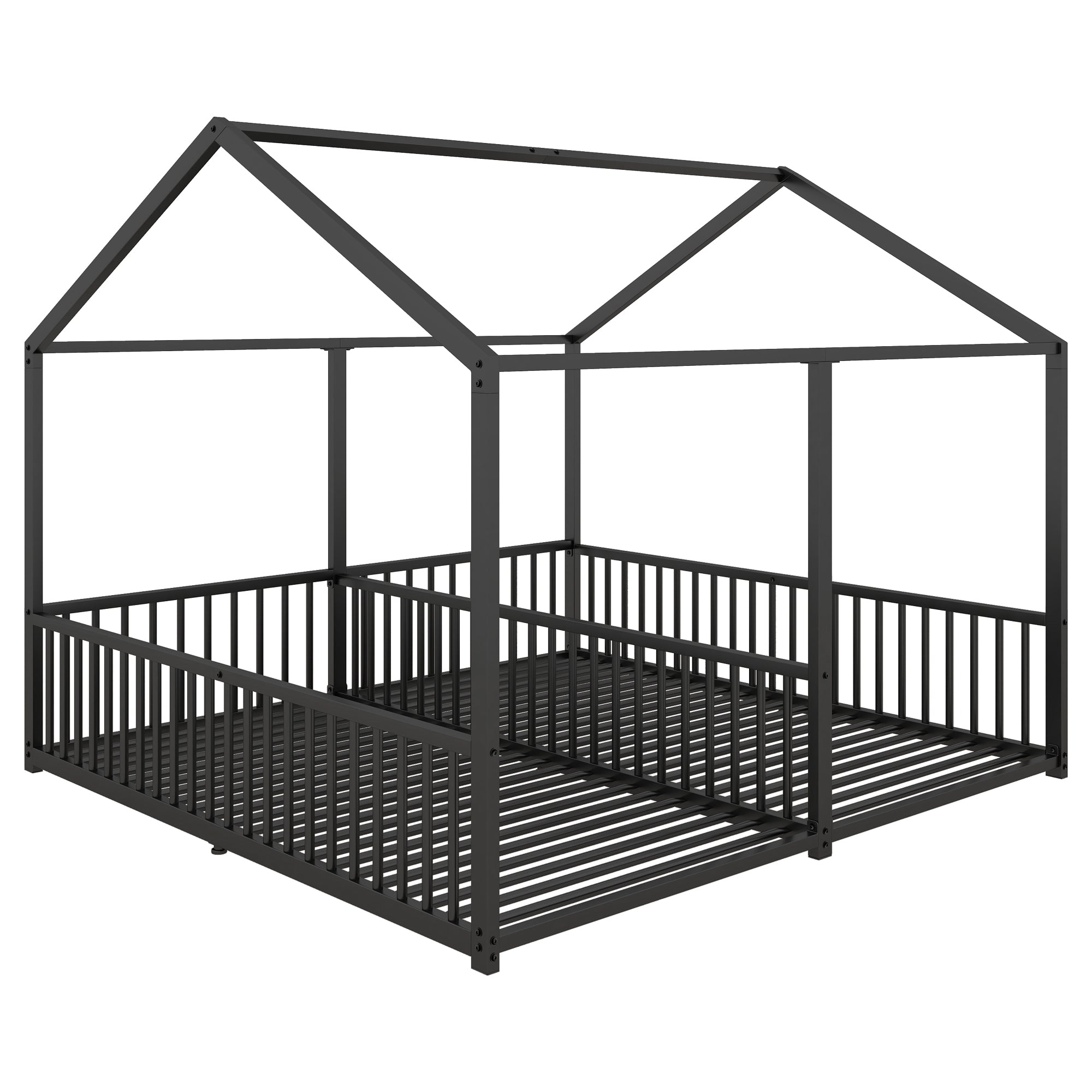 Logidon Metalen Bed Kinderbed 90x200 cm Zwart met Reling