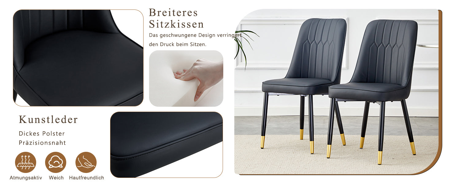 Logidon set van twee zwarte eetkamerstoelen met PU lederen rugkussens