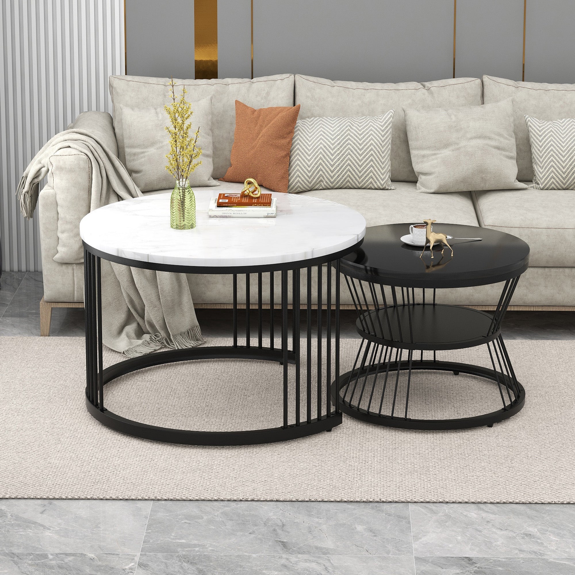 Logidon Moderne Nesting Salontafel Set van 2 Hoogglans Blad Zwart