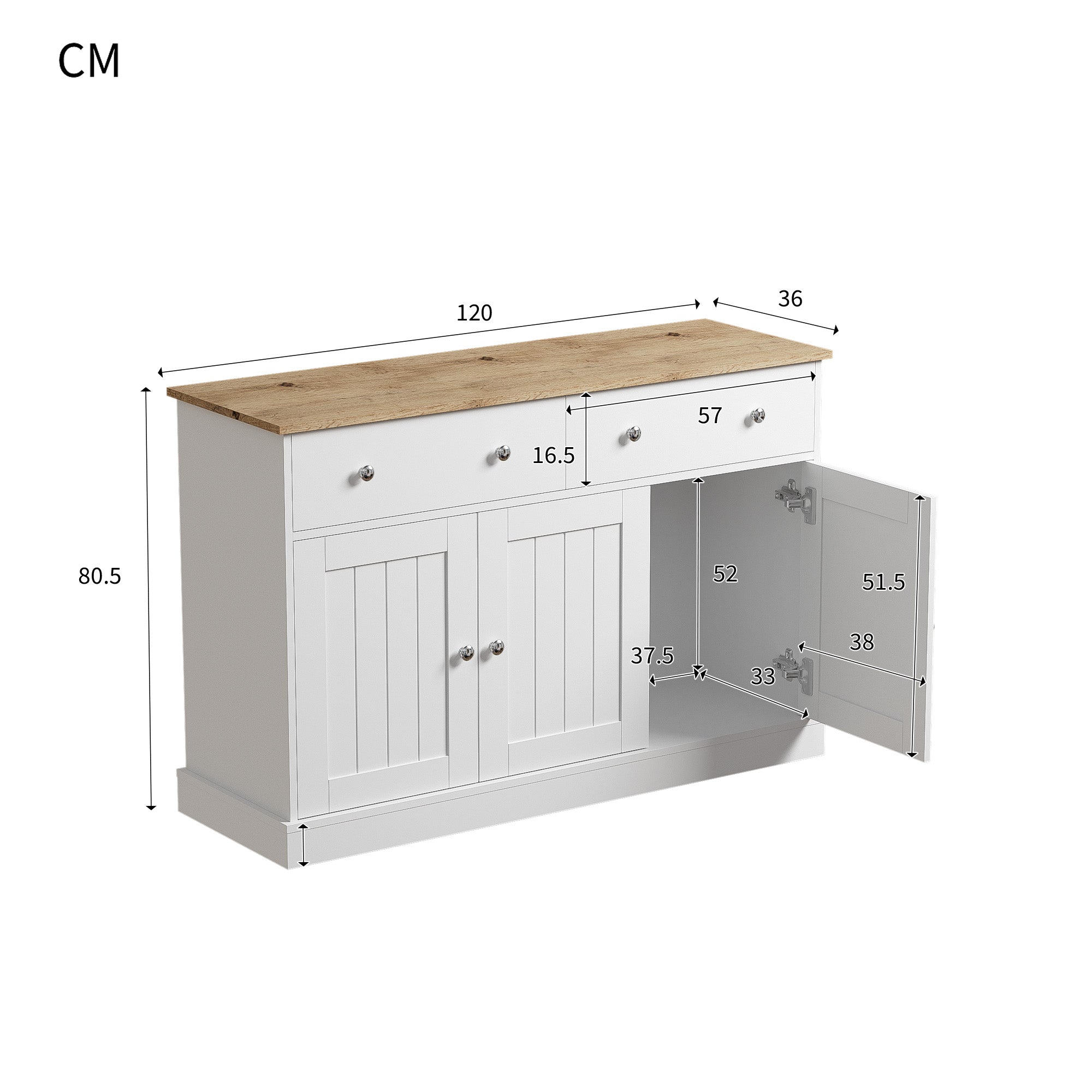 Logidon dressoir wit houtlook 120 cm 3 deuren 2 lades