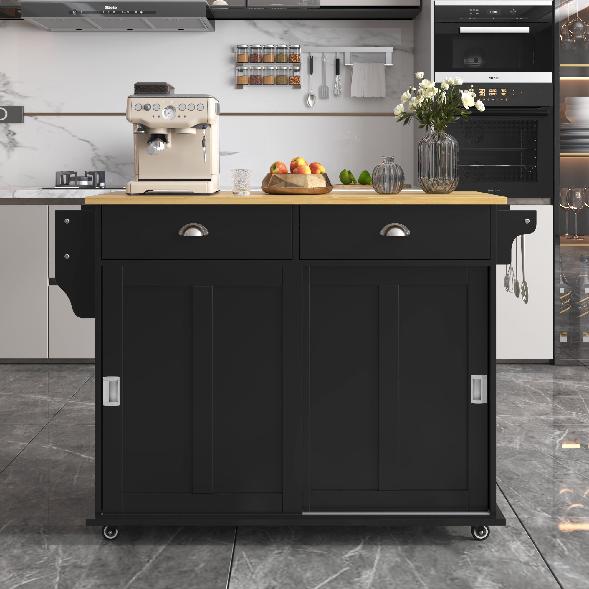 Logidon Sideboard Dining Room Trolley 112x70x94 cm Black Folding Plate