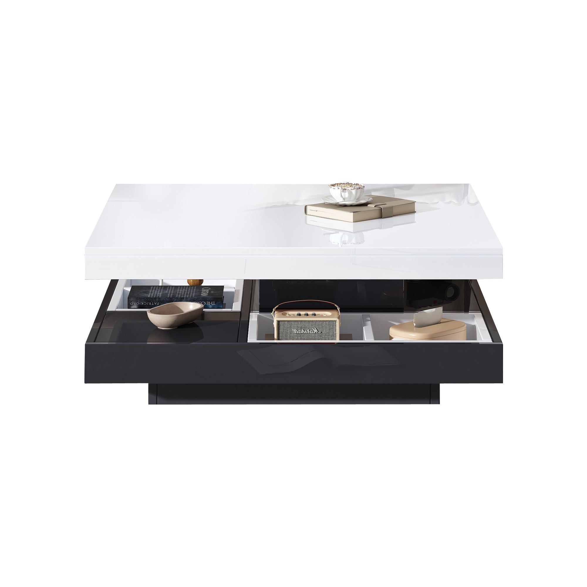Logidon Draaibare Salontafel Wit Blad Zwart Onderstel 70x70x36