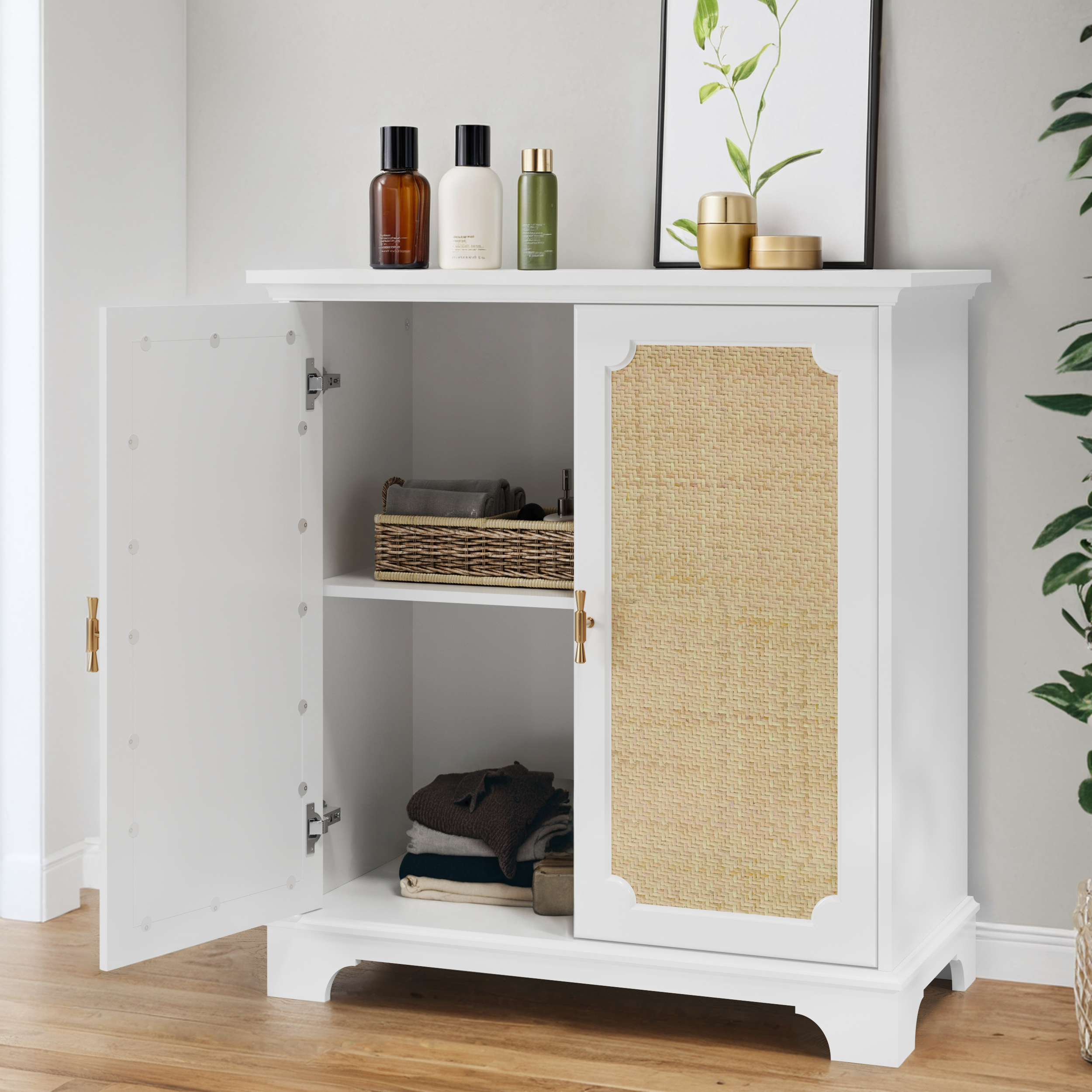 Logidon Dressoir Wit 80x38x86 cm met rotan sierdeuren