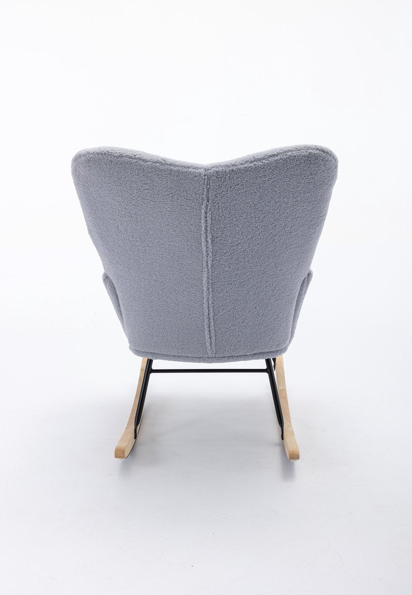 Logidon Moderne Schommelstoel - Schommelstoel in Teddy Stof - Mid Century Fauteuil - Grijs afbeelding 18