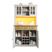 Logidon keukenkast vitrinekast 106x40x179cm met LED licht naturel wit