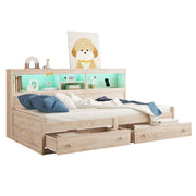 Logidon Daybed 90x200cm slaapbank met sfeerverlichting USB naturel