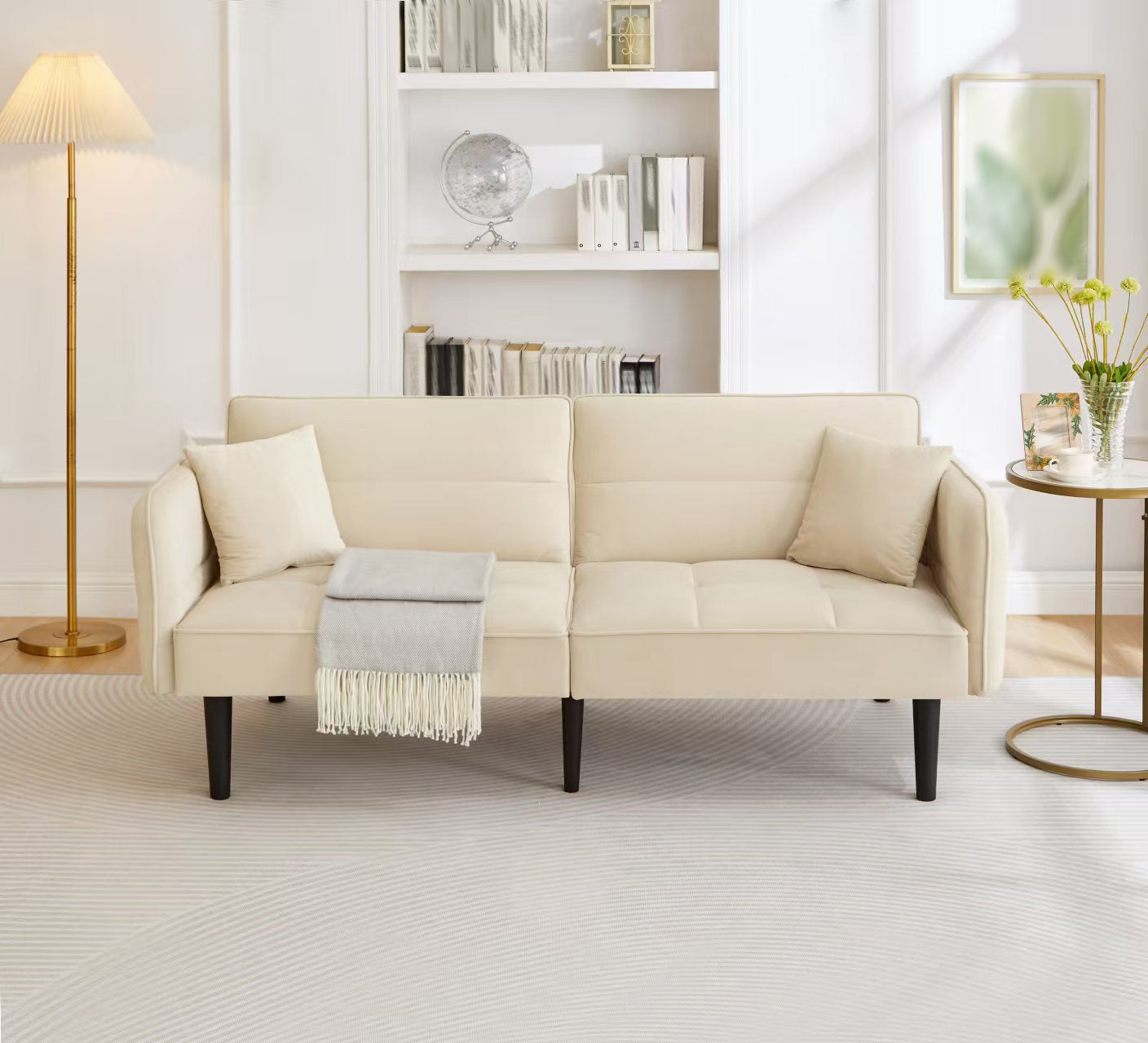 Logidon 2-in-1 slaapbank beige fluwelen hoes verstelbare tweezits