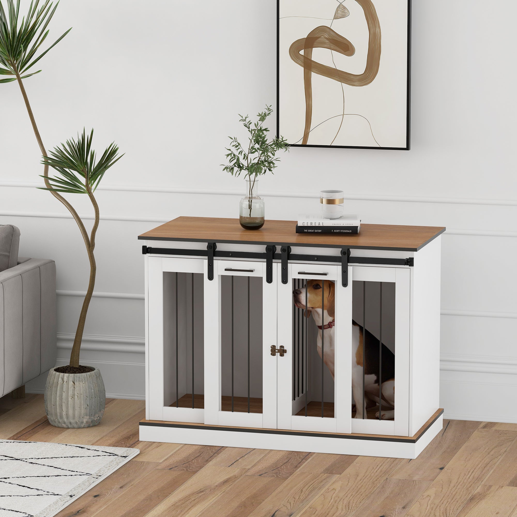 Logidon hondenkooi wit 120x60x88,5 cm - tweekameroptie, dubbele deuren