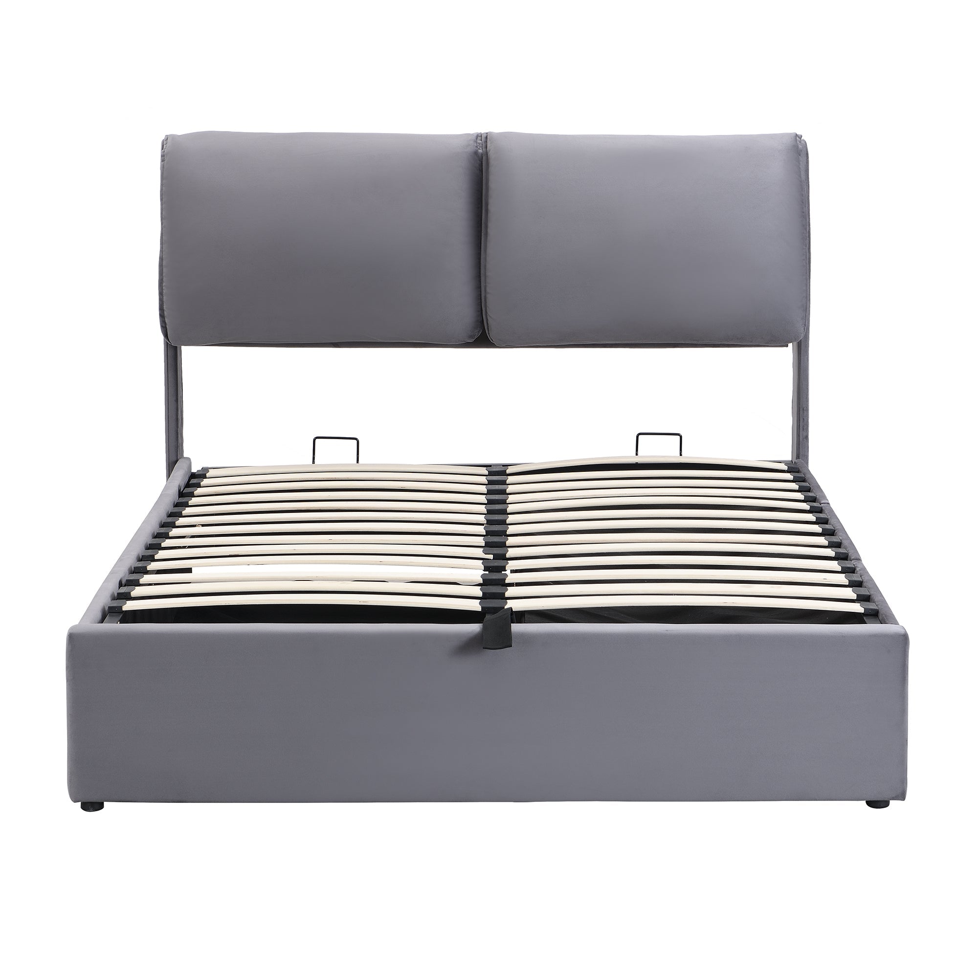 Logidon gestoffeerd bed 140x200 grijs fluweel hydraulisch met drie lades hoofdeinde