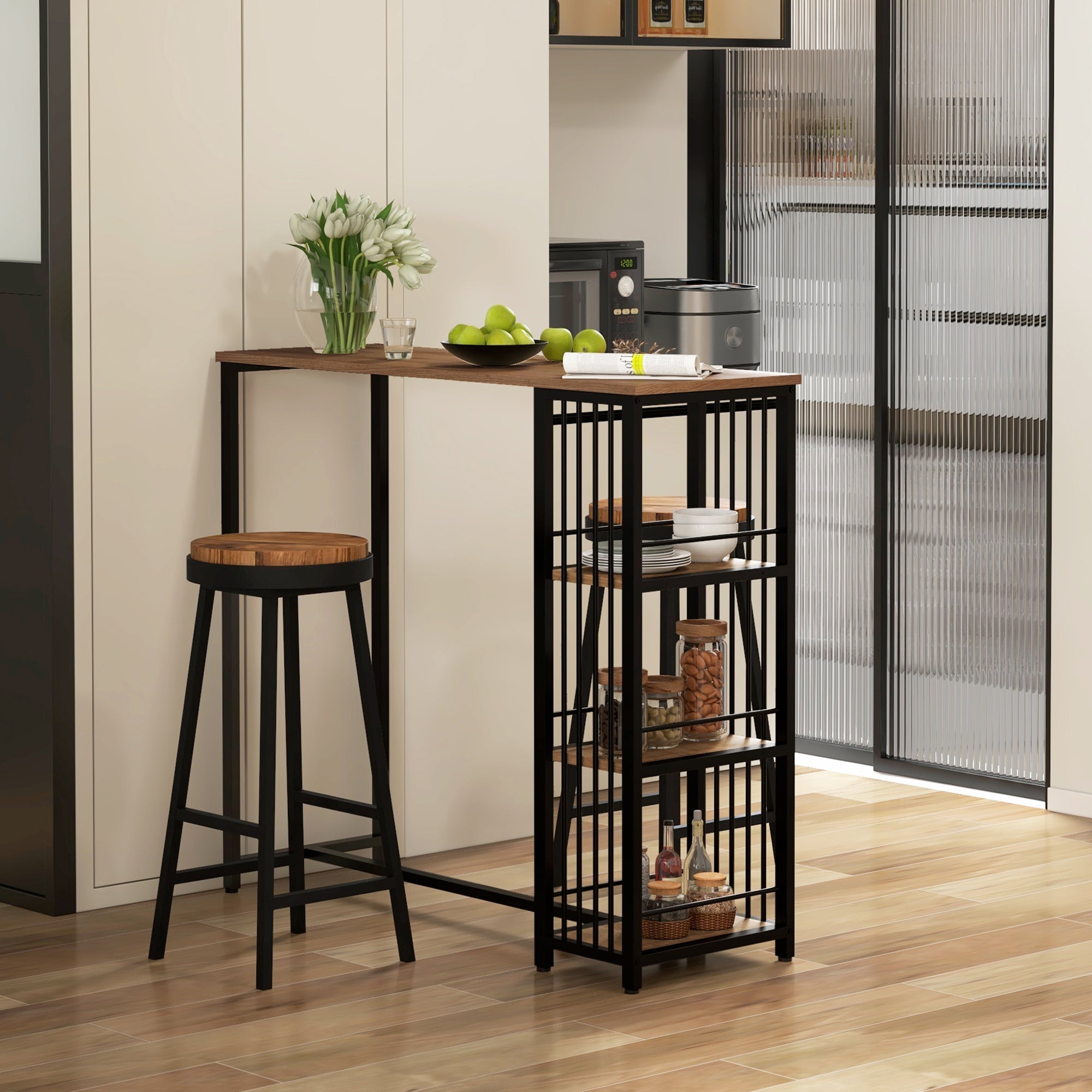Logidon bartafel bruin houtlook met stalen frame 120 x 40 x 105 cm