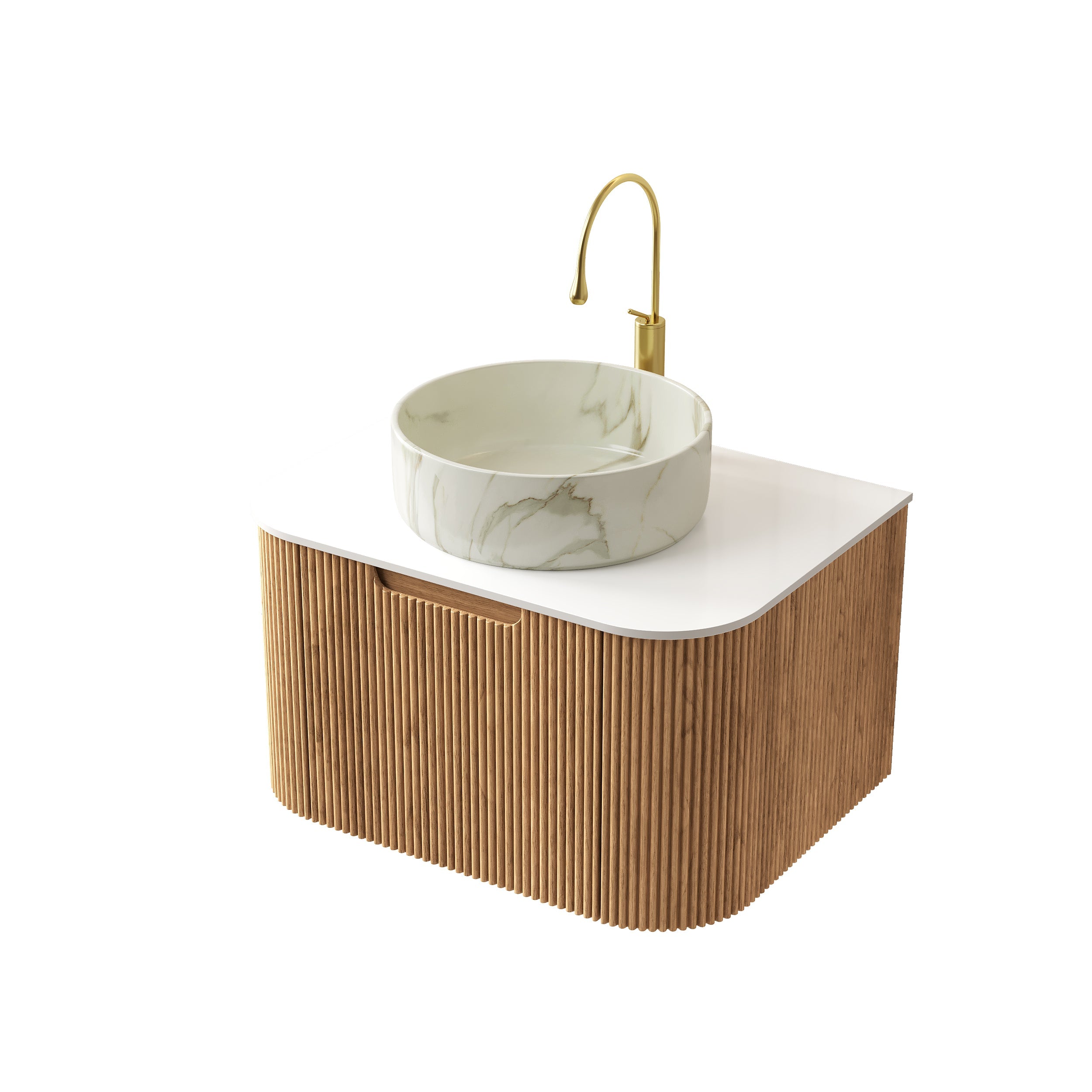 Logidon 61cm Wall Mounted Bathroom Furniture Round Ceramic Basin Stone Pattern