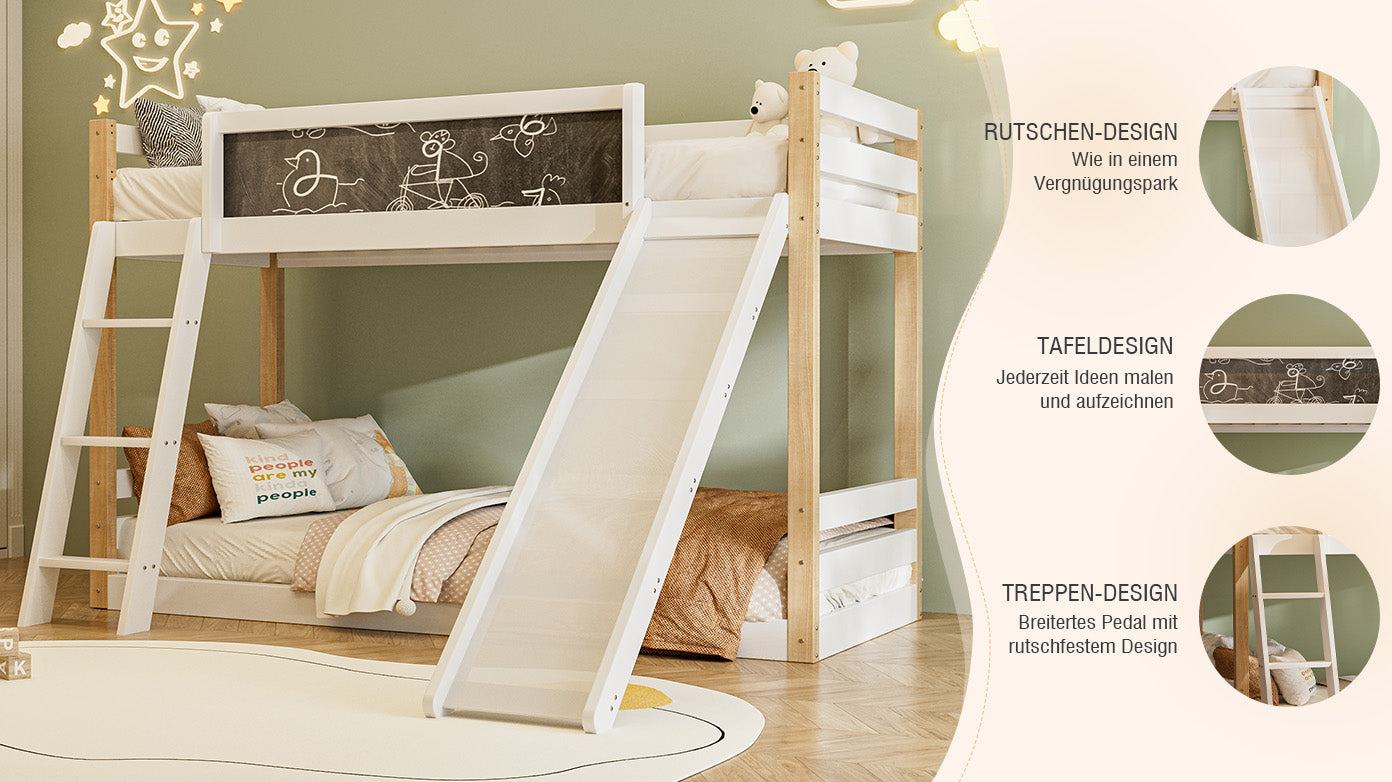 Logidon Stapelbed Kind Met Glijbaan En Trap 90x200 Wit