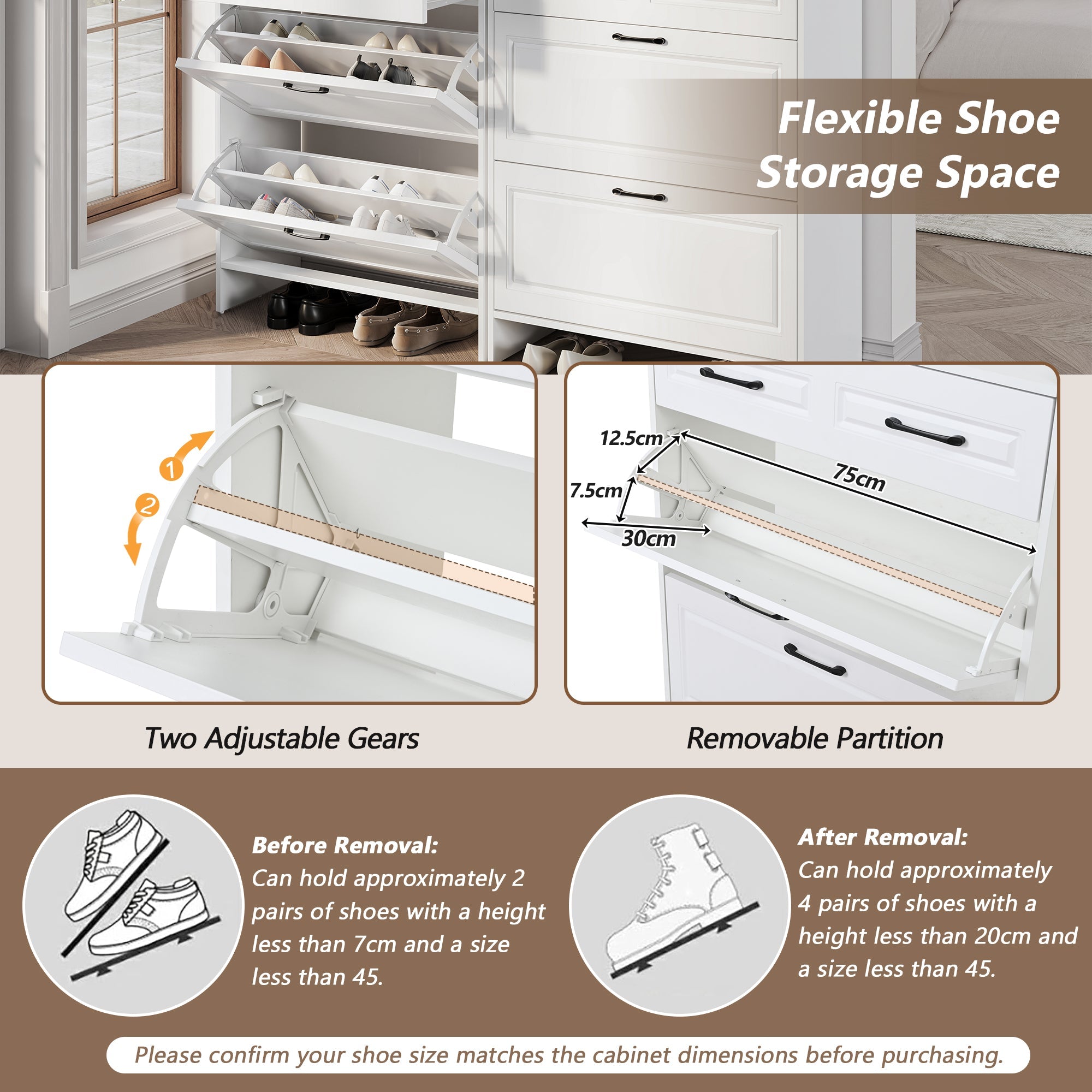 Logidon shoe cabinet white MDF 80 x 34 x 107.5 cm with 4 compartments and 1 drawer