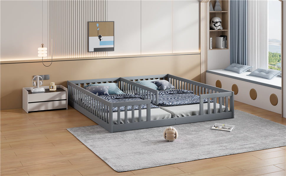 Logidon gestoffeerd bed 90x200 grijs met veiligheidsrailing lattenbodem
