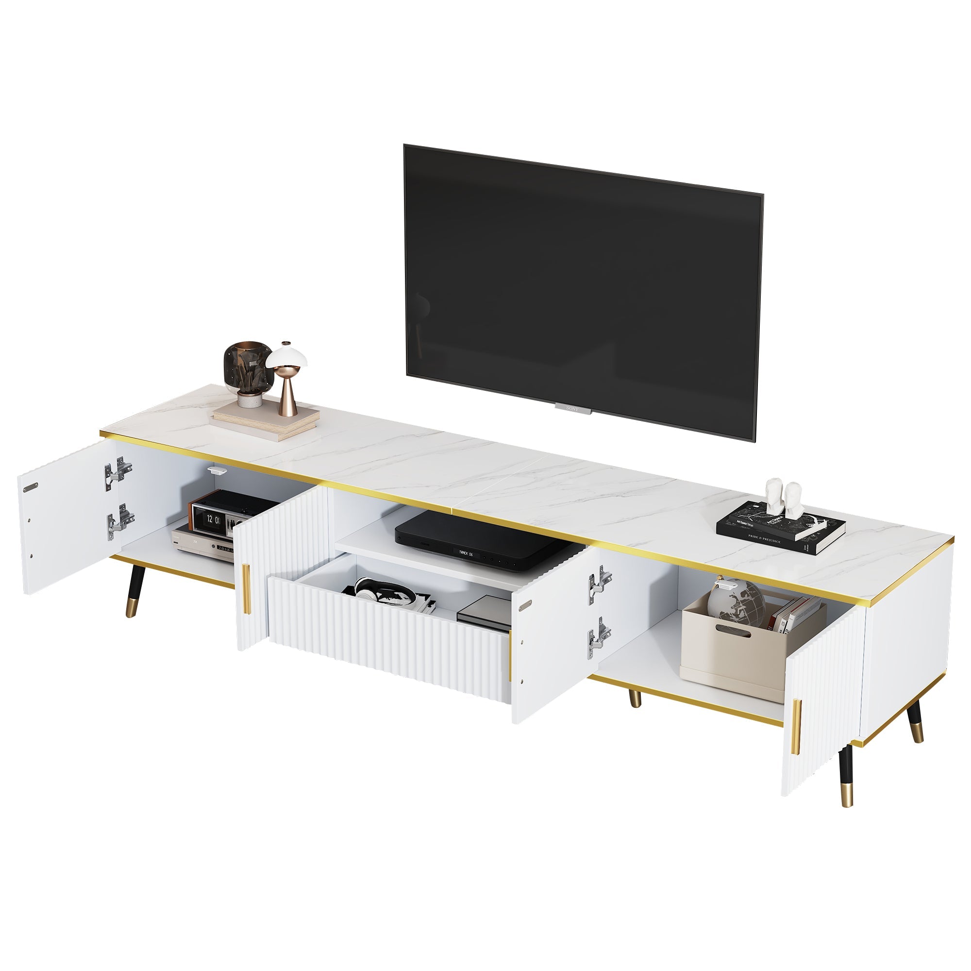 Logidon Modern TV-meubel Wit Marmerlook 200x40x46 cm