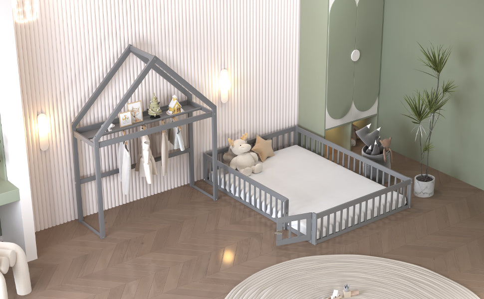 Logidon Kinderbed 140x200 Grijs met opbergruimte en deuren