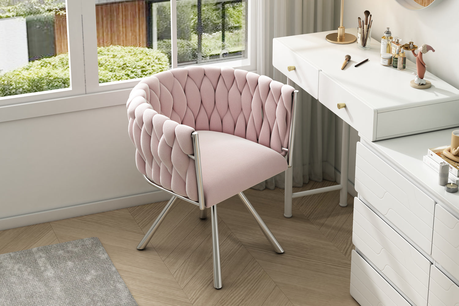 Logidon Fluweel Kapstoel Roze Luxe Draaistoel Met Metalen Frame