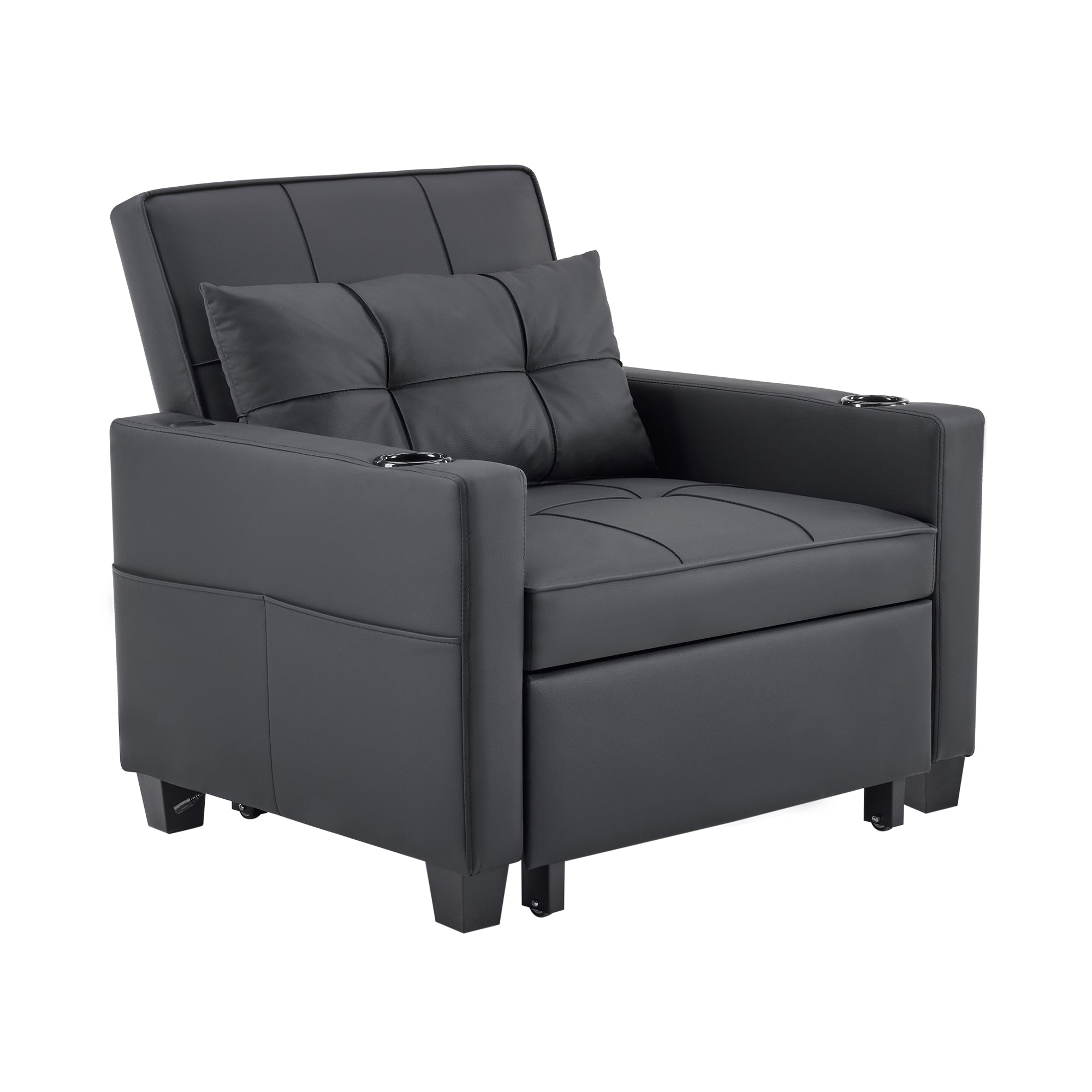 Logidon 3-in-1 uitschuifbare slaapbank, fauteuil, zwarte USB-bekerhouder