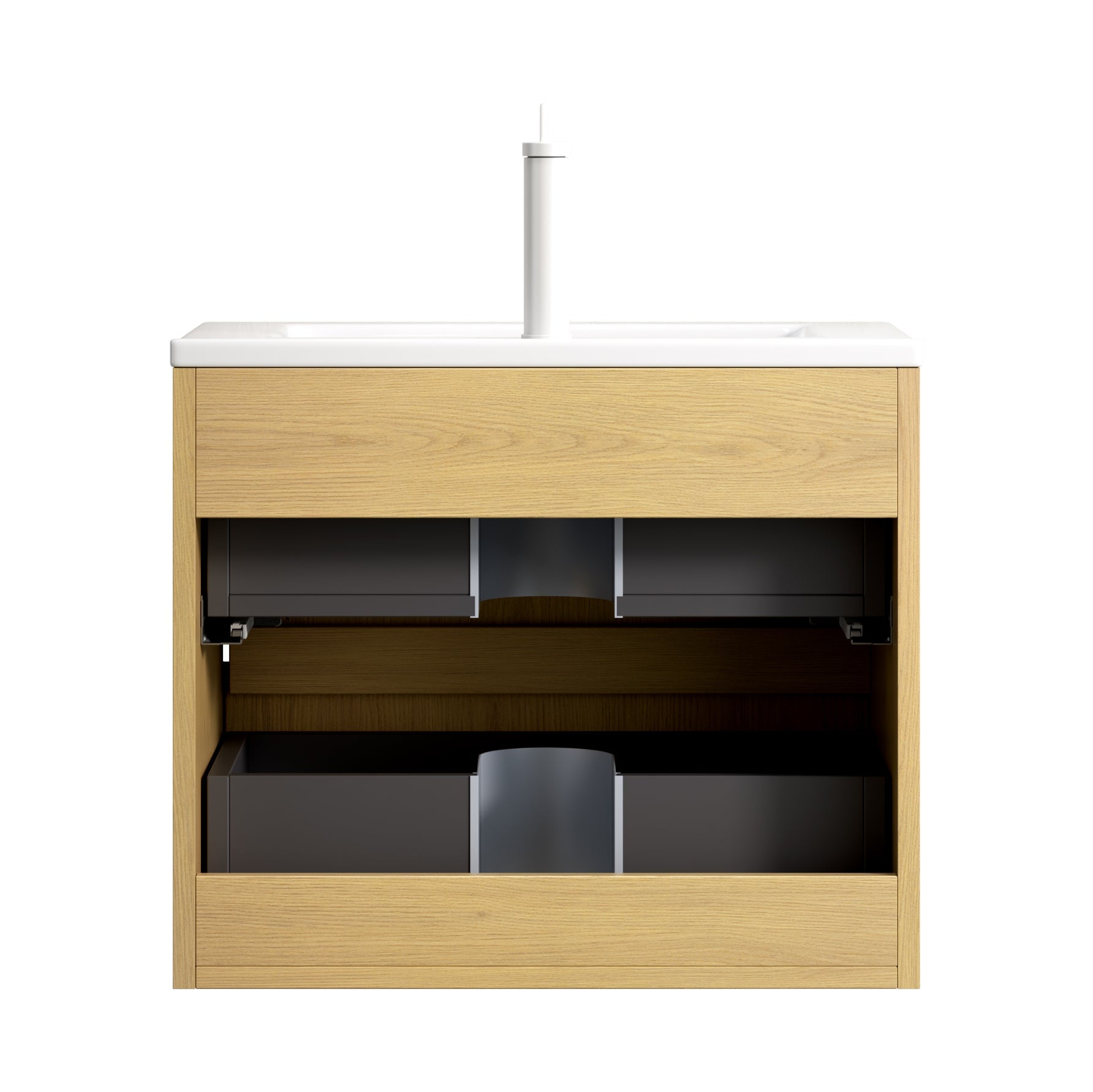 Logidon 61cm Wall Mounted Washbasin Cabinet With 2 Drawers Ceramic