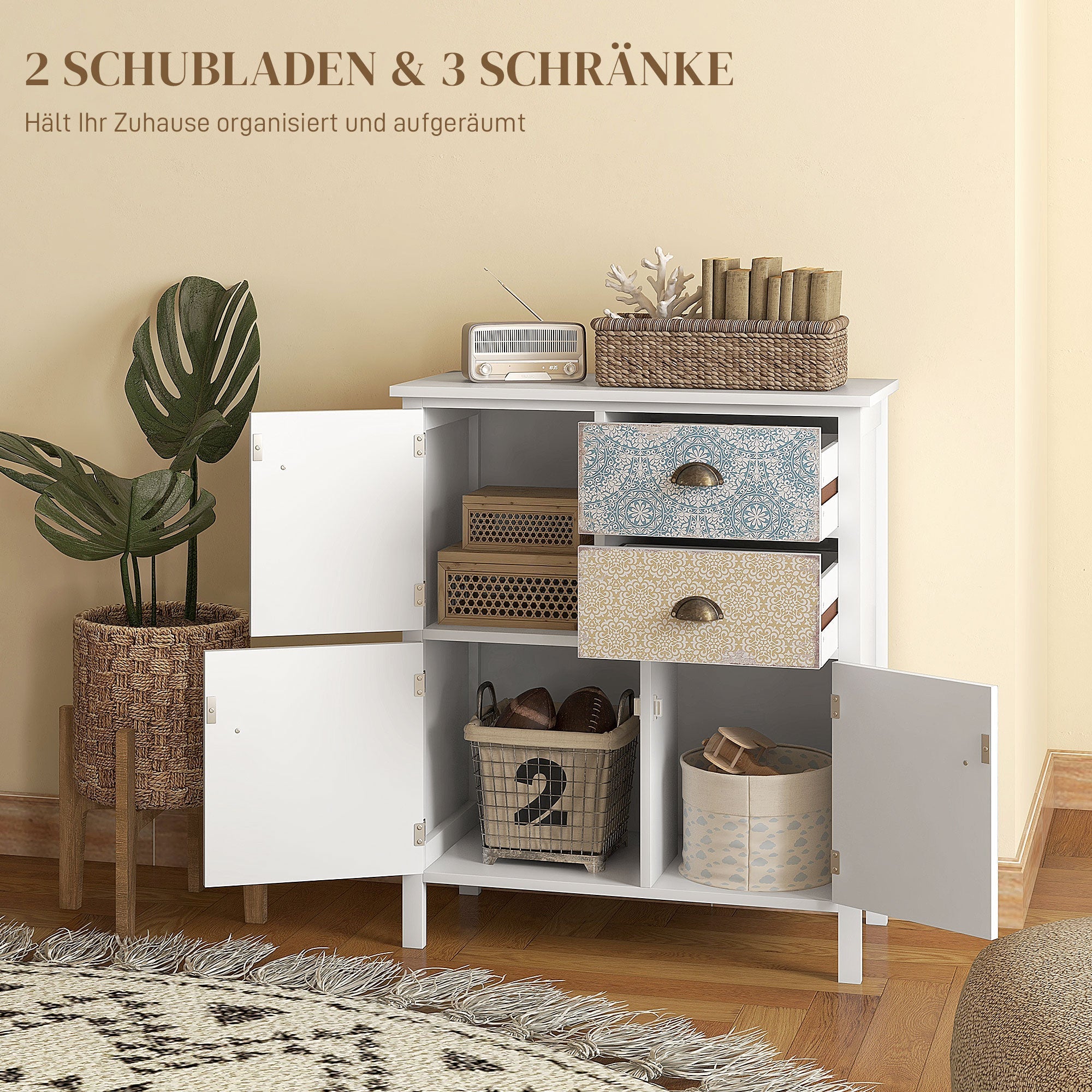 Logidon HOMCOM ladekast tipbescherming wit 68x34x80 cm