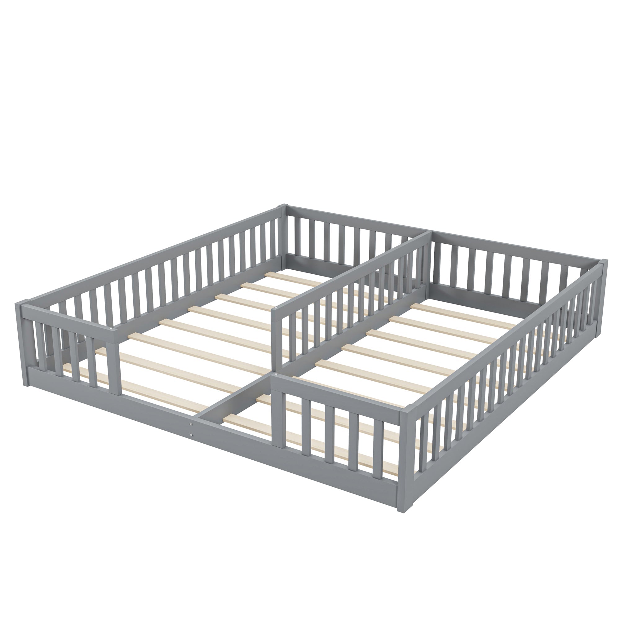 Logidon gestoffeerd bed 90x200 grijs met veiligheidsrailing lattenbodem