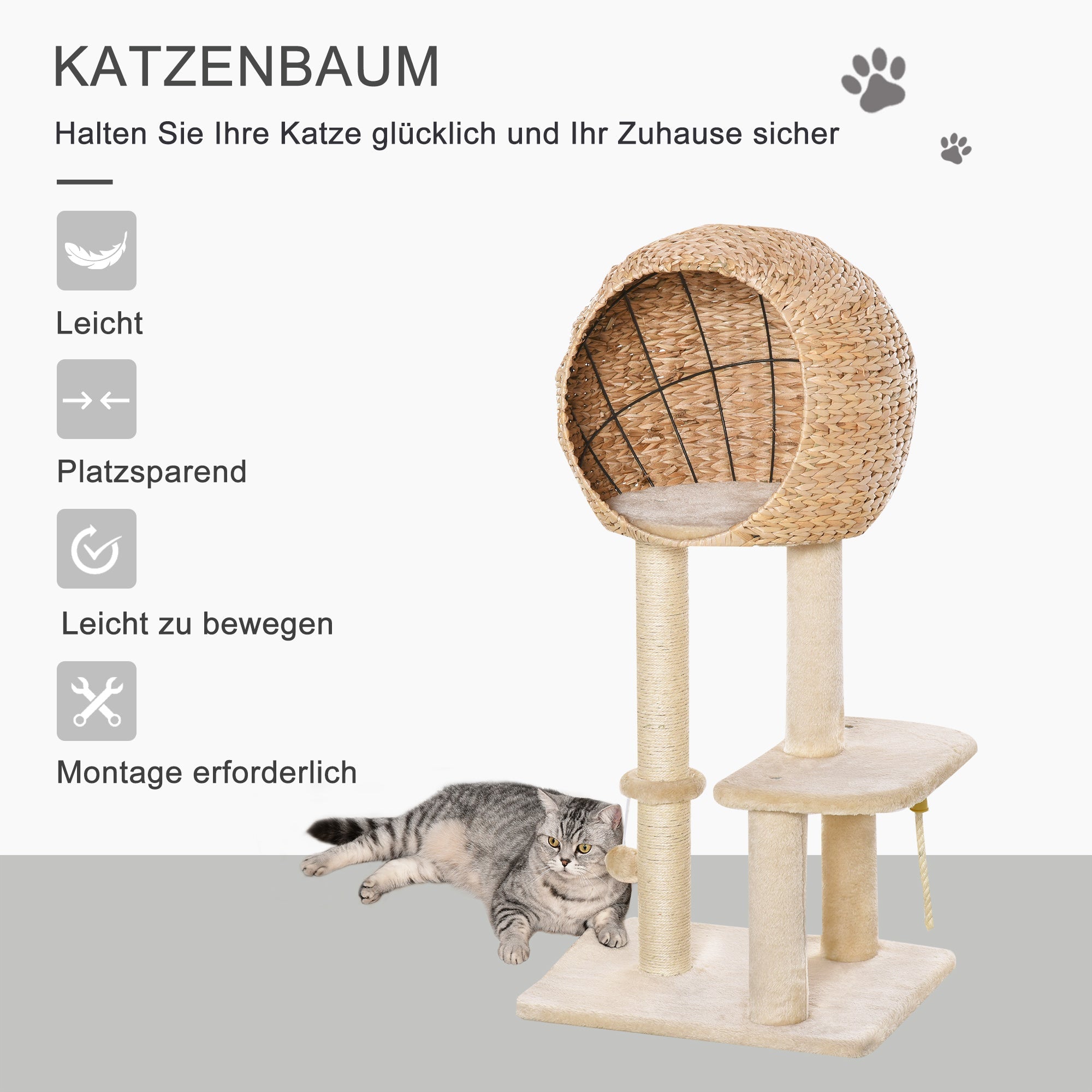 Logidon krabpaal kattengrot 100 cm beige kattenspeelbal