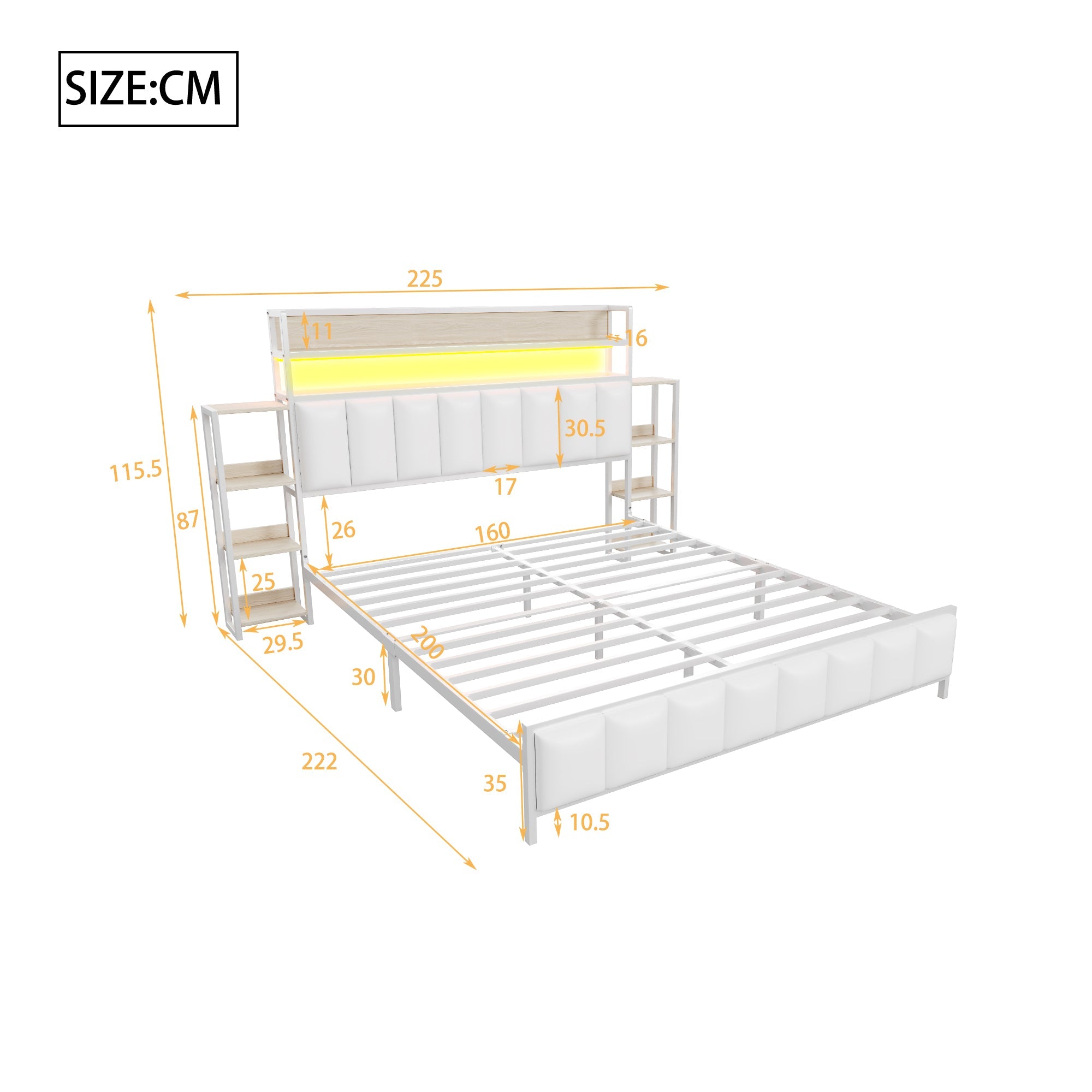 Logidon gestoffeerd bed 160x200 cm wit kunstleer met LED-verlichting