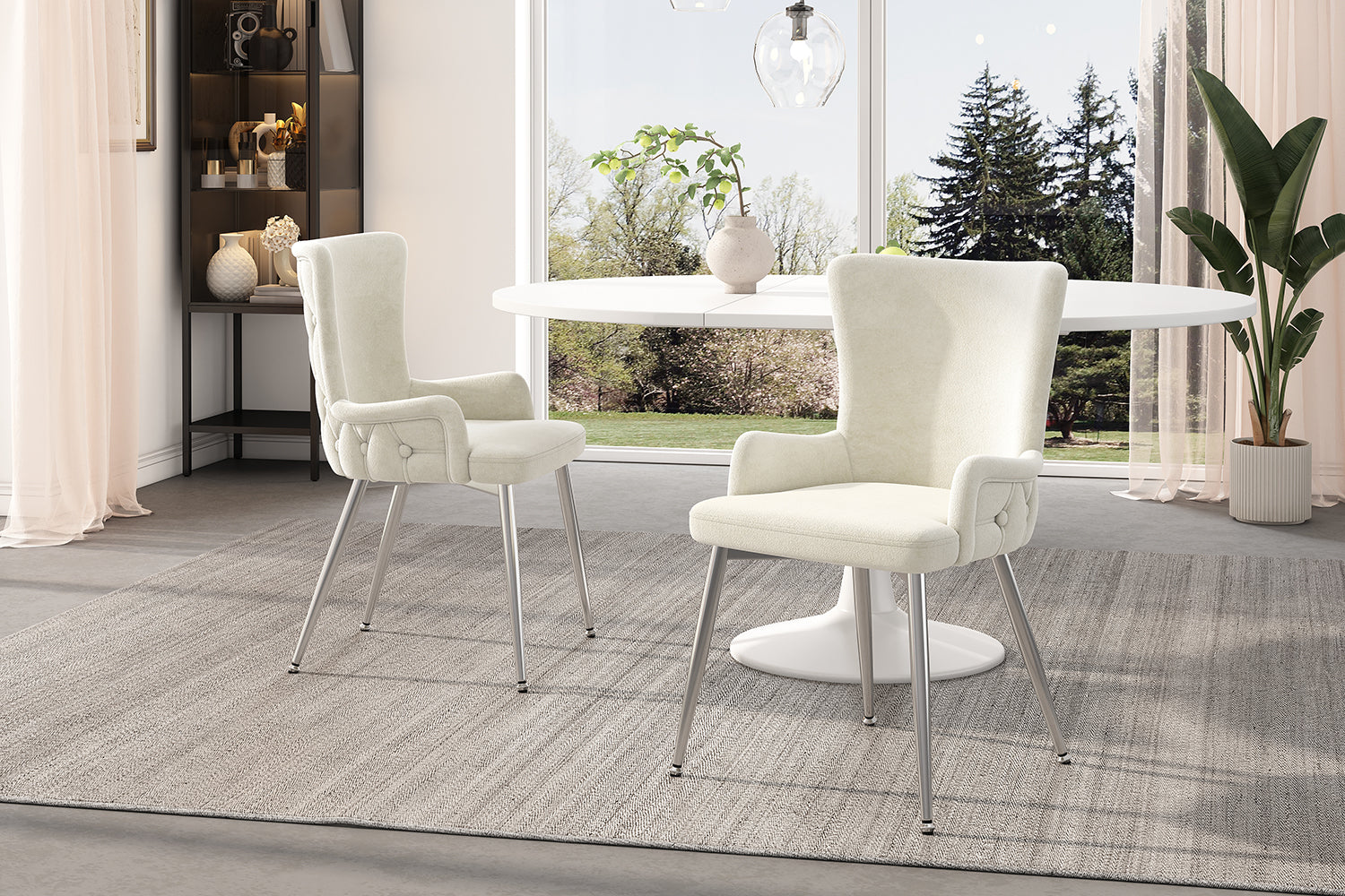 Logidon Velvet Dining Chair Set 6 Beige With Silver Metal Legs